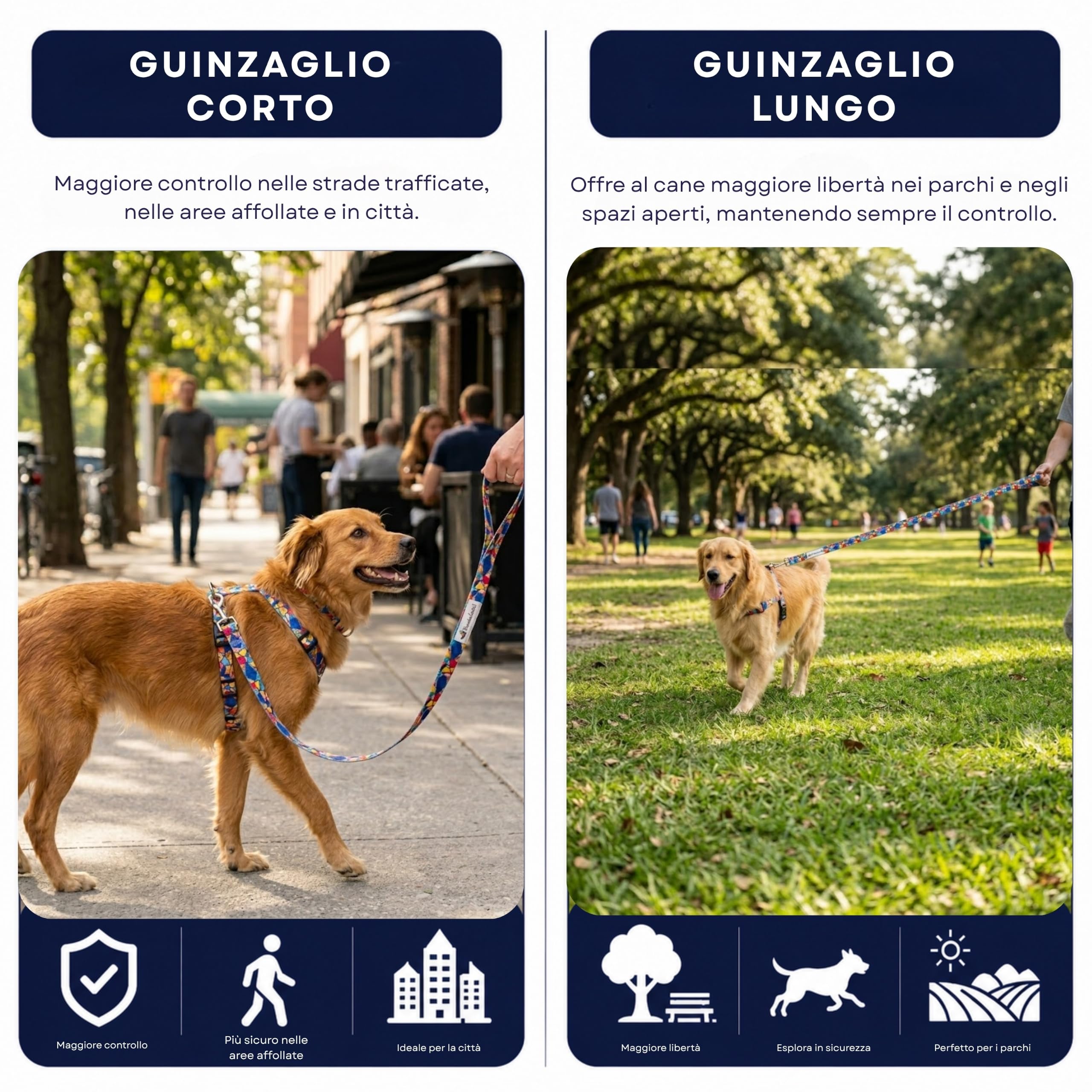 Wonderleash Guinzaglio per Cani Wonderleash 3 in 1, Linea Lunga Robusta, Guinzaglio da Addestramento con Collare di Emergenza, Manico Confortevole, Adatto a Cani Piccoli (Multicolore, M)