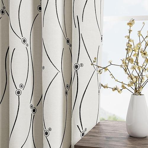 Miniatura 2 de Cortinas texturizadas de lino de 90 pulgadas de largo para sala de estar, cortinas bordadas para oscurecer la habitación, cortinas para dormitorio,