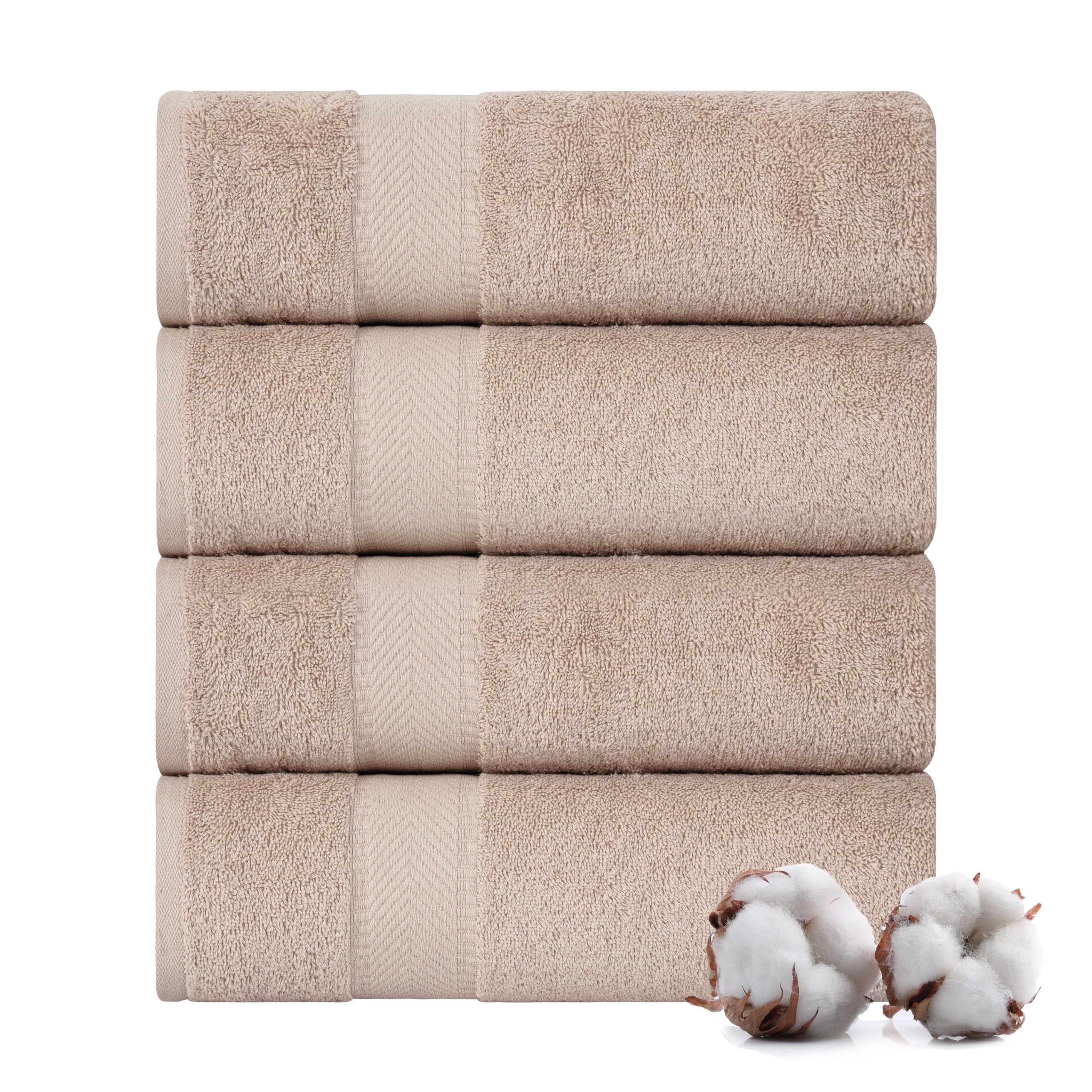 TEXTILOMBath Towel Set – Hotel and Spa Quality & Soft & Absorbent & Quick Dry Bath Towels for Bathroom – 100% Turkish Cotton Bathroom Towels Set of 4 (27 x 54 inches)- Beige