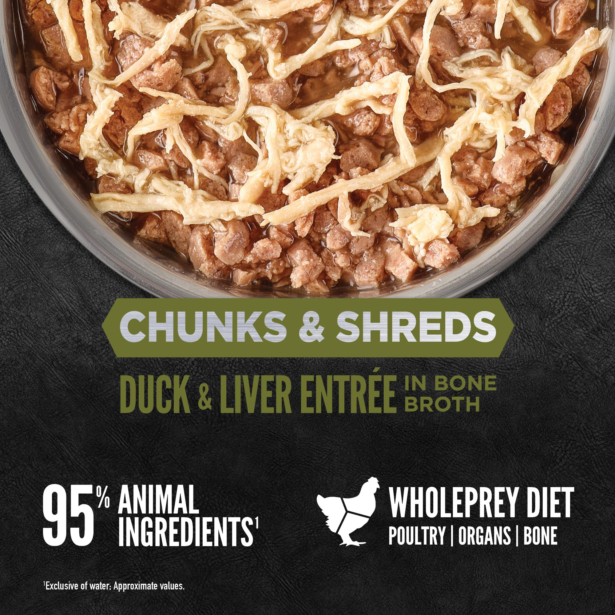 ORIJEN Chunks & Shreds Duck & Liver Entrée, 5.5oz, case of 6 cans