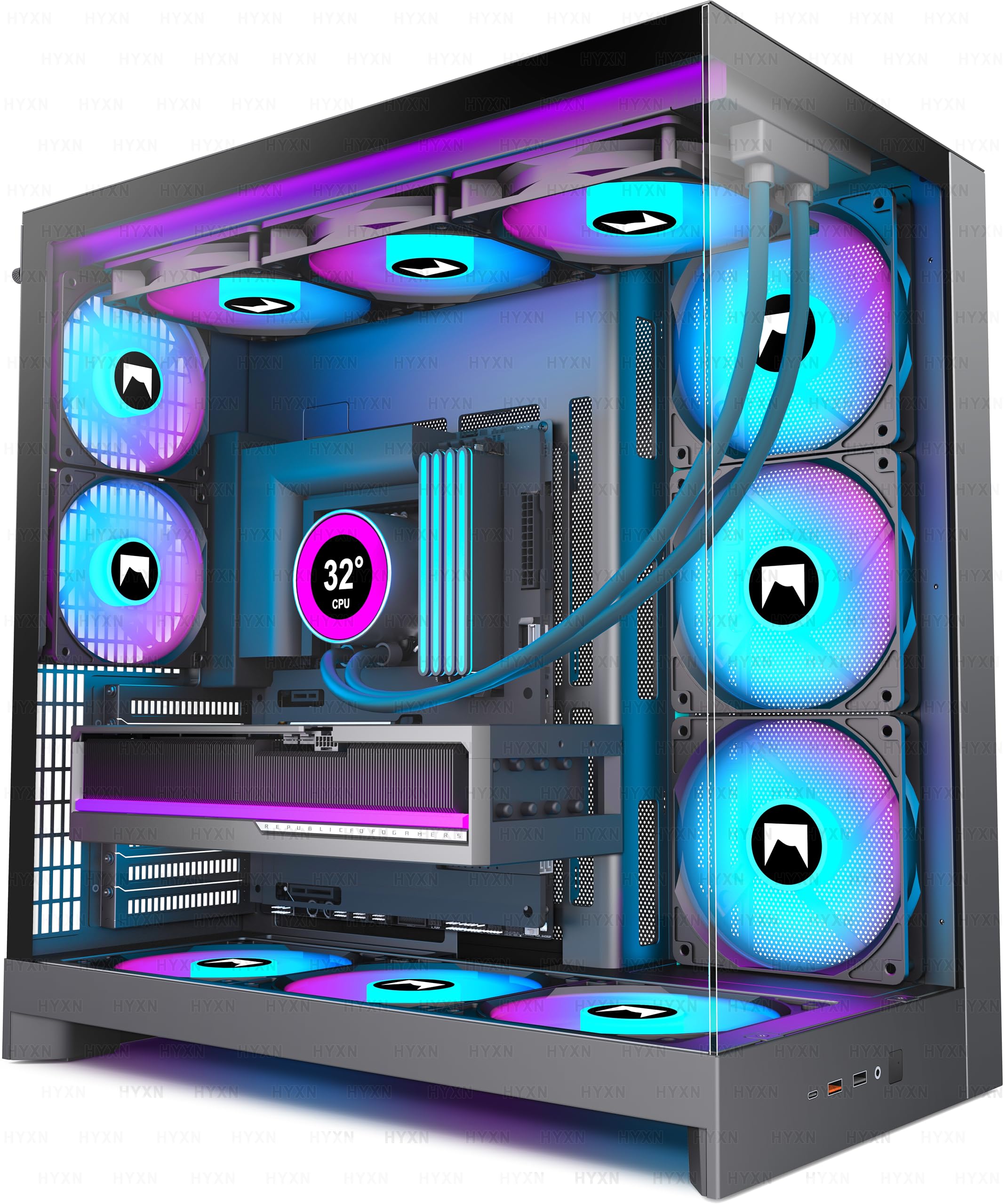 Amazon.com: HYXN H2 (2026) HYXN ATX PC Case, Pre-installed 8 PWM