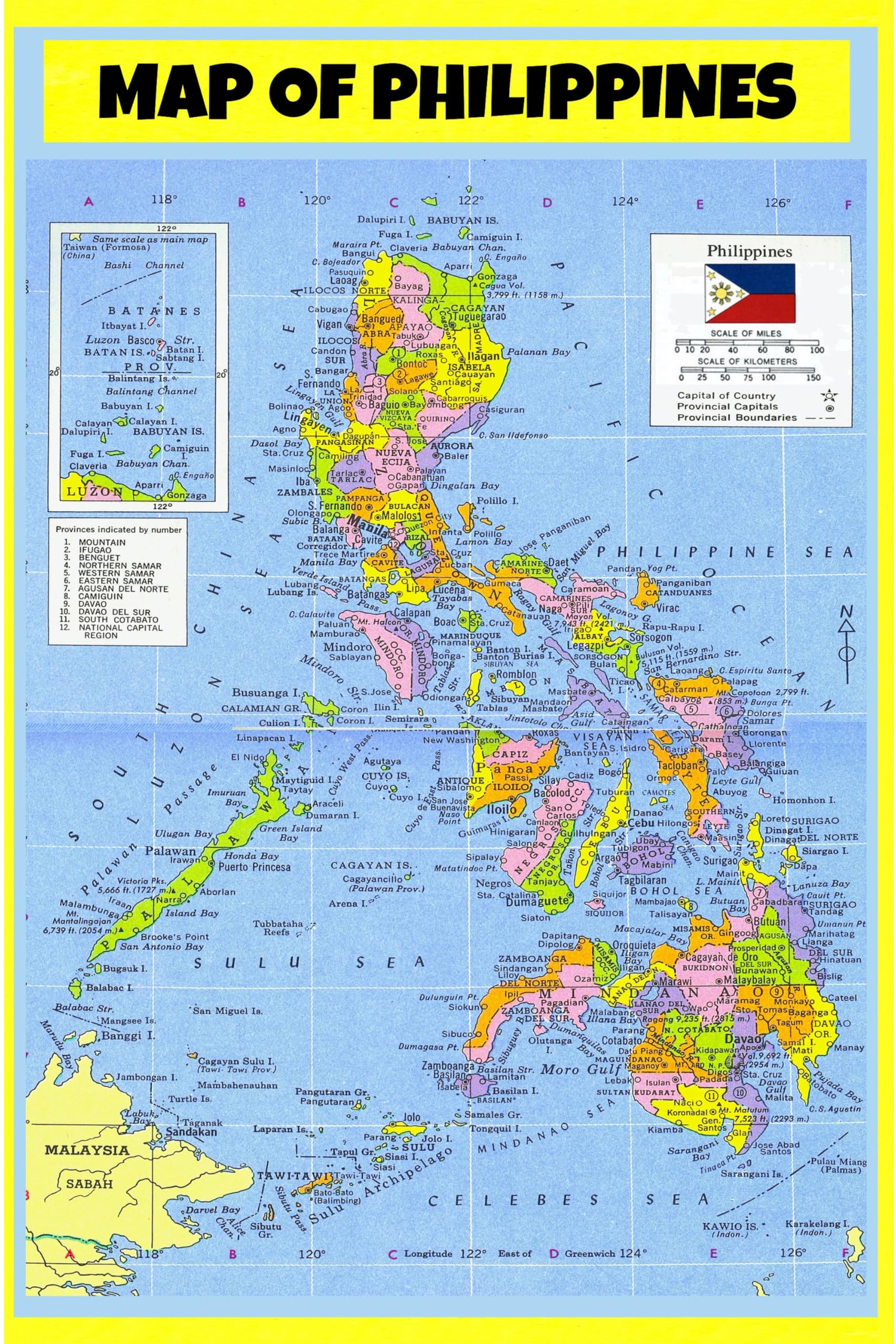 Map of Philippines 24x36 - Laminated Wall Map Poster Print Perfect for Classrooms and Homes - Vivid Imagery with Bright Colors