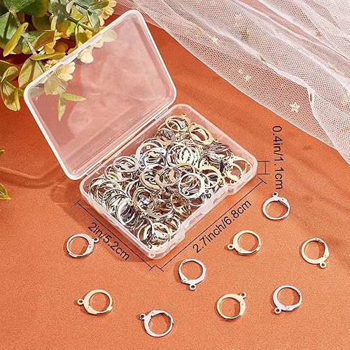 Miniatura 7 de Beebeecraft 1 caja de 100 piezas de aretes chapados en oro de 24 quilates redondos franceses, color gris y dorado, 0.571 x 0.492 in, para