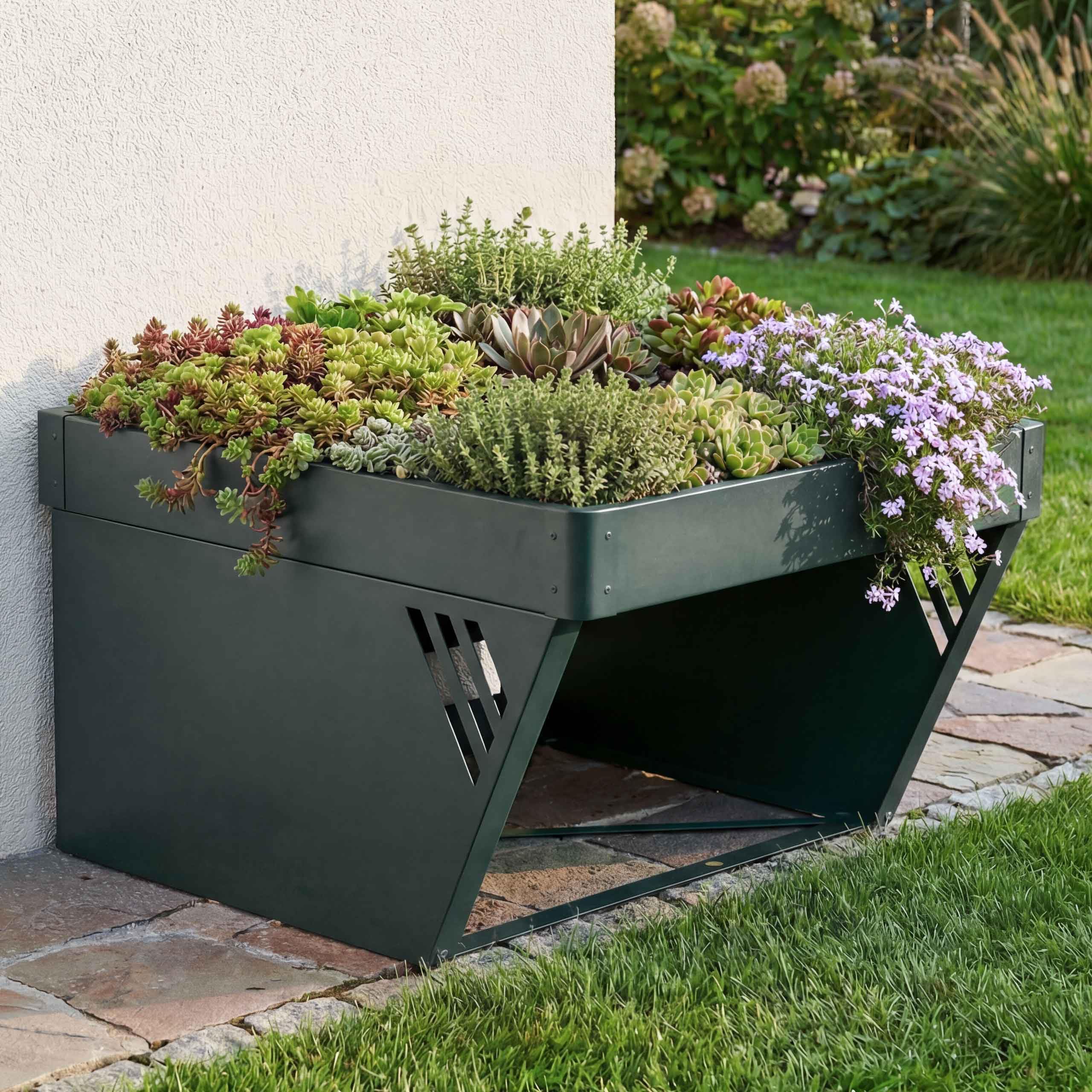 Garaje para robot cortacésped con jardinera HWC-P41, techo refugio cortacésped de metal, 40 x 60 x 70 cm, color verde | Techo, refugio, cortacésped, metal, 40 x 60 x 70 cm