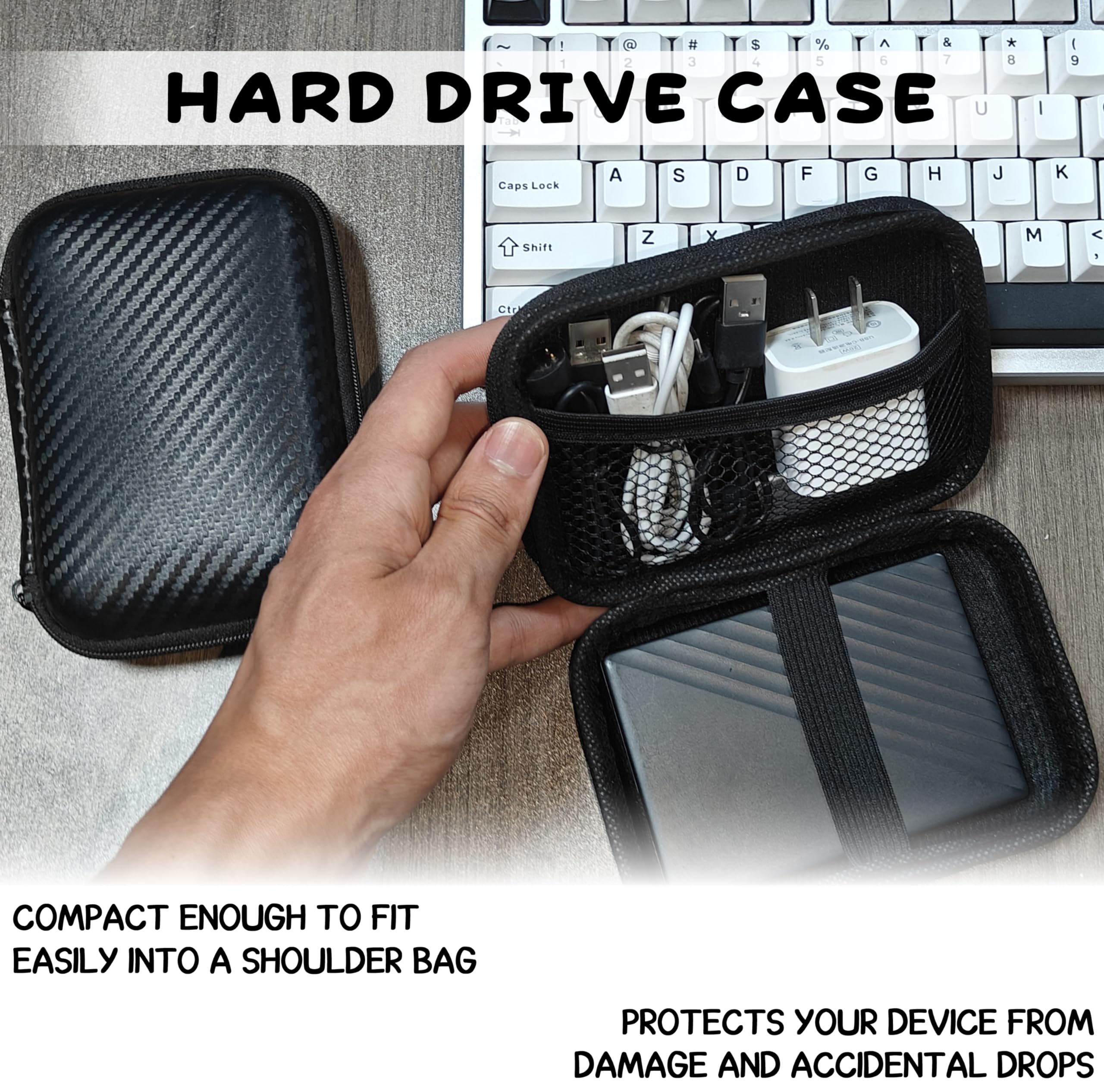 Custodia hard disk esterno, Custodia rigida custodie, 14cm*10cm*4.5cm, Materiale EVA-Protegge il disco rigido, Nero