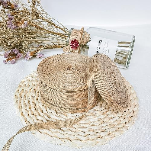 Miniatura 6 de Cintas de arpillera de yute de 65 yardas de 38 pulgadas y 14 pulgadas, cintas de tela de yute natural, cintas de lino rústico para envolver regalos