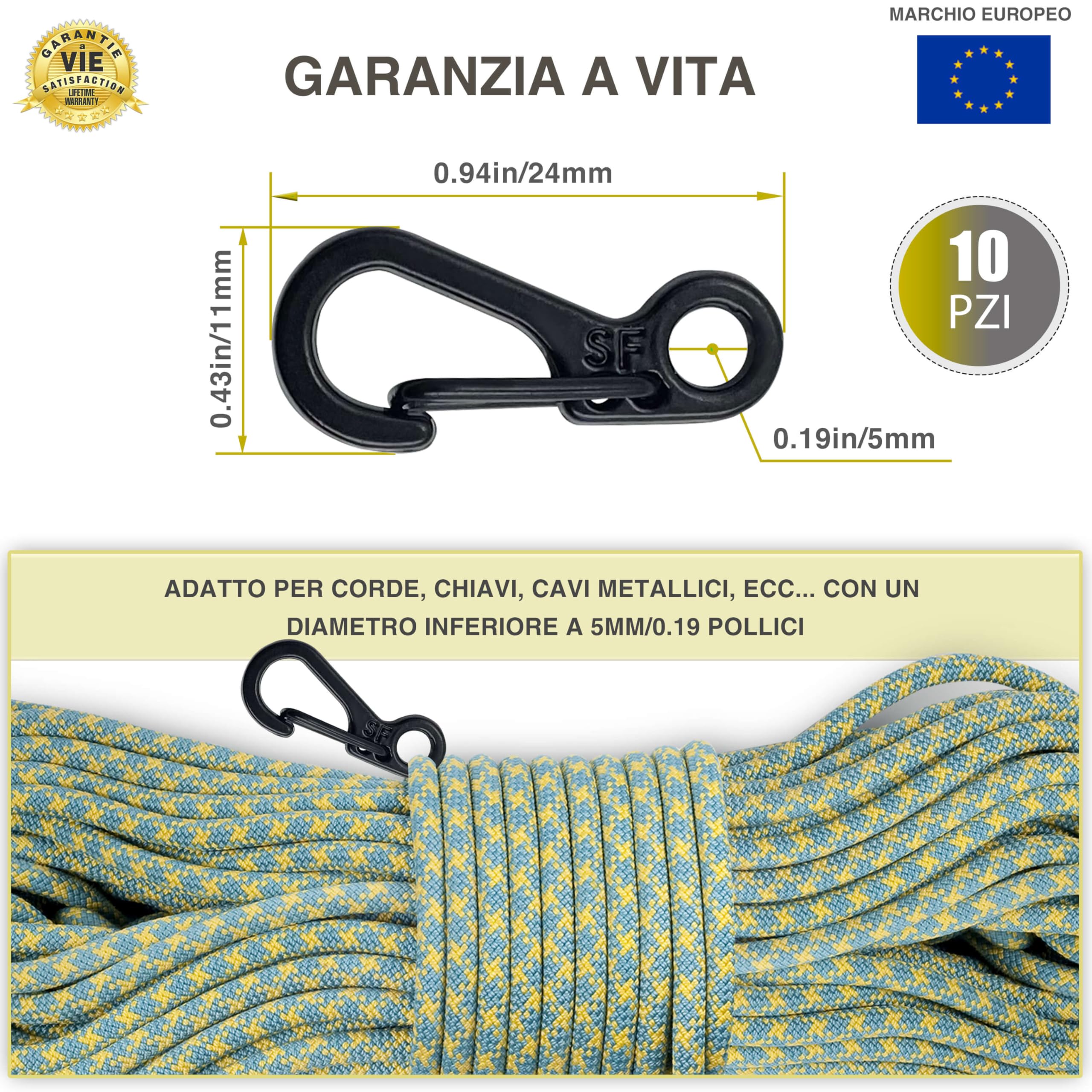 Mini Moschettoni |10/20 Pezzi|GRIGIO/NERO|✮GARANZIA A VITA✮- Ganci di Blocco in Lega di Zinco, Capacità di Portata 15kg, Portachiavi - Moschettone Escursionismo, Arrampicata, Viaggio