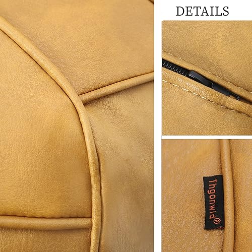 Miniatura 6 de Thgonwid Funda redonda sin relleno, taburete de cuero otomano con almacenamiento, silla de puf, reposapiés multifuncional para sala de estar,