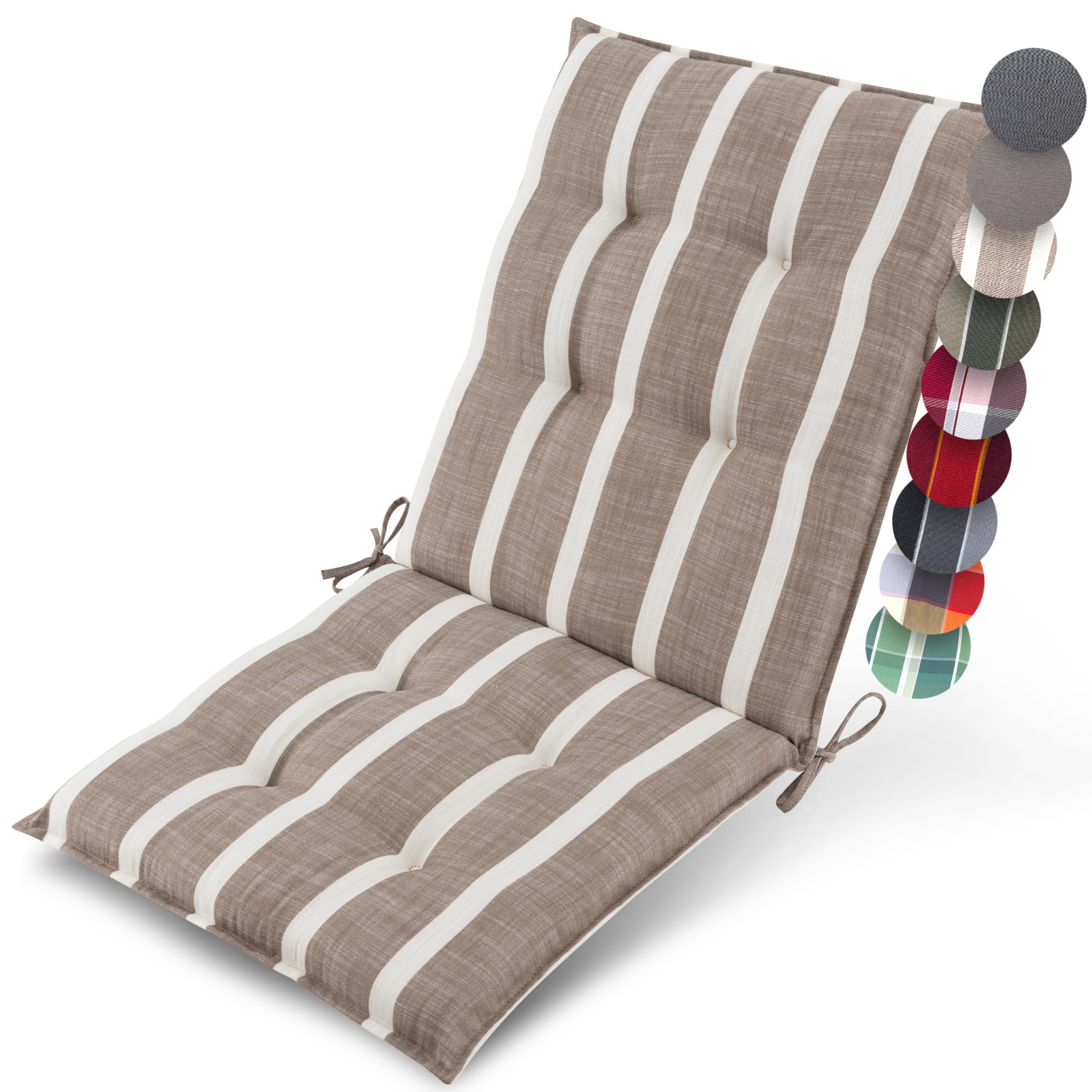 Beautissu Niedriglehner Auflage Gartenstuhl – 100x50cm, Sun-NL, 8cm Polster, rutschfest, UV-Lichtechtheit 5 – Beige-Weiß gestreift