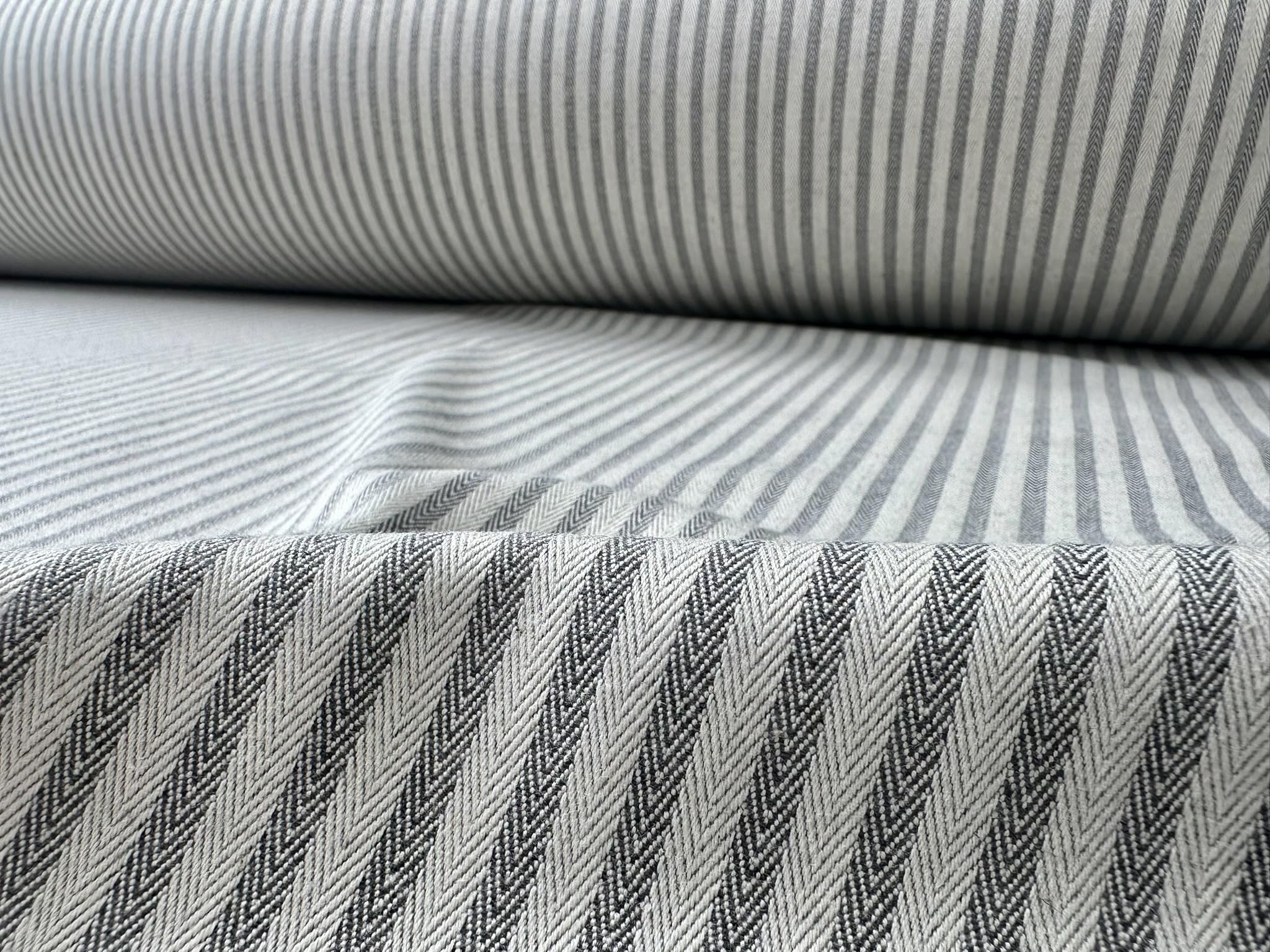 Tissu à chevrons effet lin 5 mm pour coussin à rayures crème pour décoration d'intérieur, couture – 328 cm extra large – vendu au mètre (gris foncé)