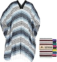 Vista 110 de Artisans Bazaar Poncho tradicional mexicano de Baja para hombres y mujeres, auténtico sarape de Gaban, manta de vaquero Pancho Jorongo rojo - rosa