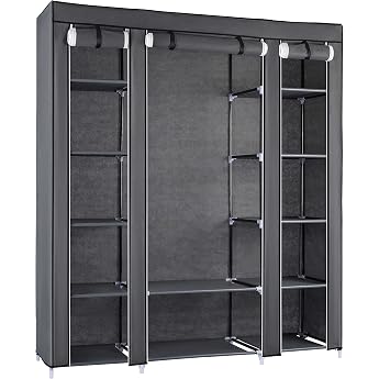 Ribelli Fabric Wardrobe with 12 Compartments and Clothes Rail, Approx. 175 x 150 x 45 cm, Vile Folding Wardrobe for Bedroom, 