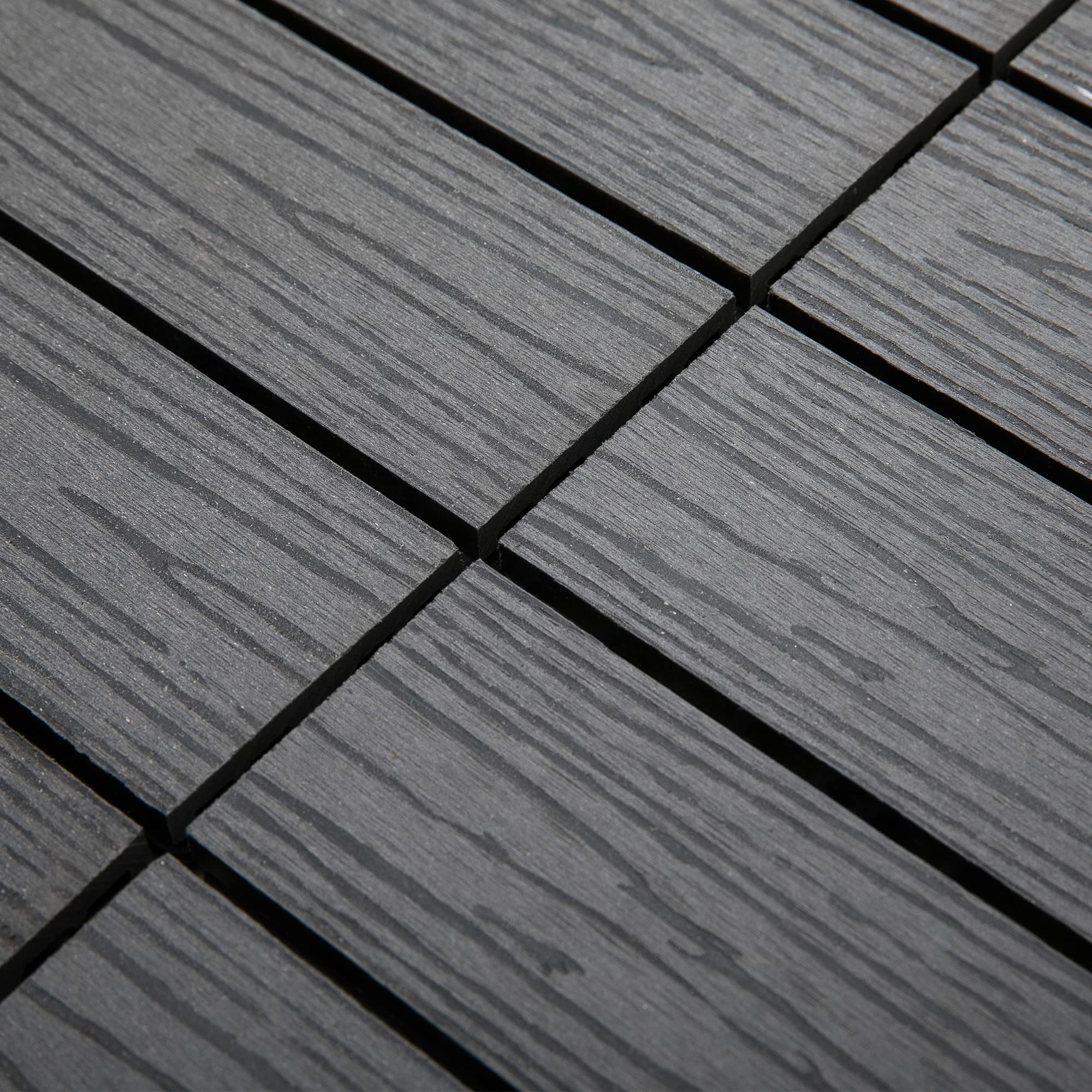 Outsunny Dalles Terrasse Caillebotis Extérieur Lot de 11 pcs 30x30cm Gris | Emboîtables, Surface Max. 1 m², Installation Très Simple