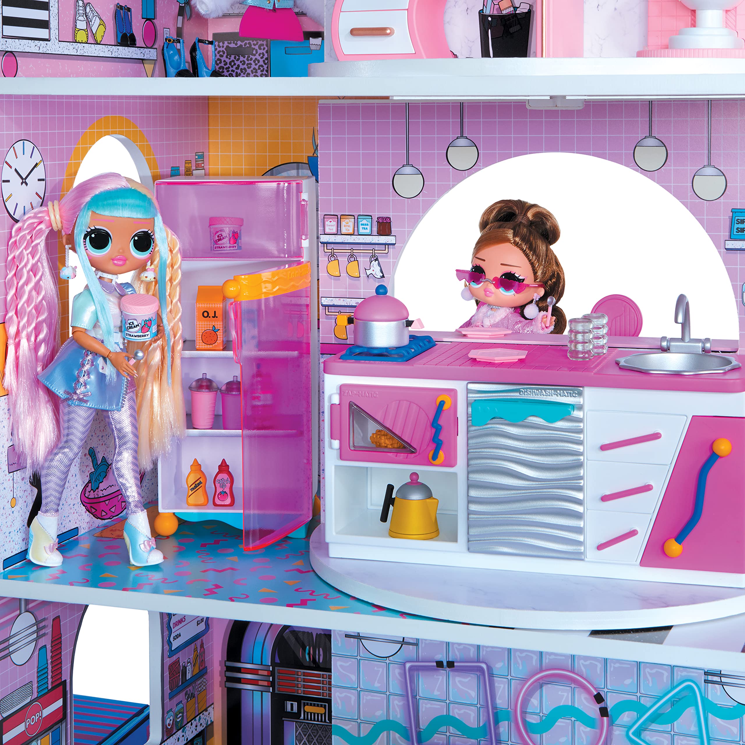L.O.L. Surprise! OMG House of Surprises - 85+ Überraschungen, 4 Stories, 10 Räume - Inklusive Möbel, Accessoires und mehr - passend für LOL Surprise & OMG Dolls - Sammelpuppenhaus für Mädchen ab 3+
