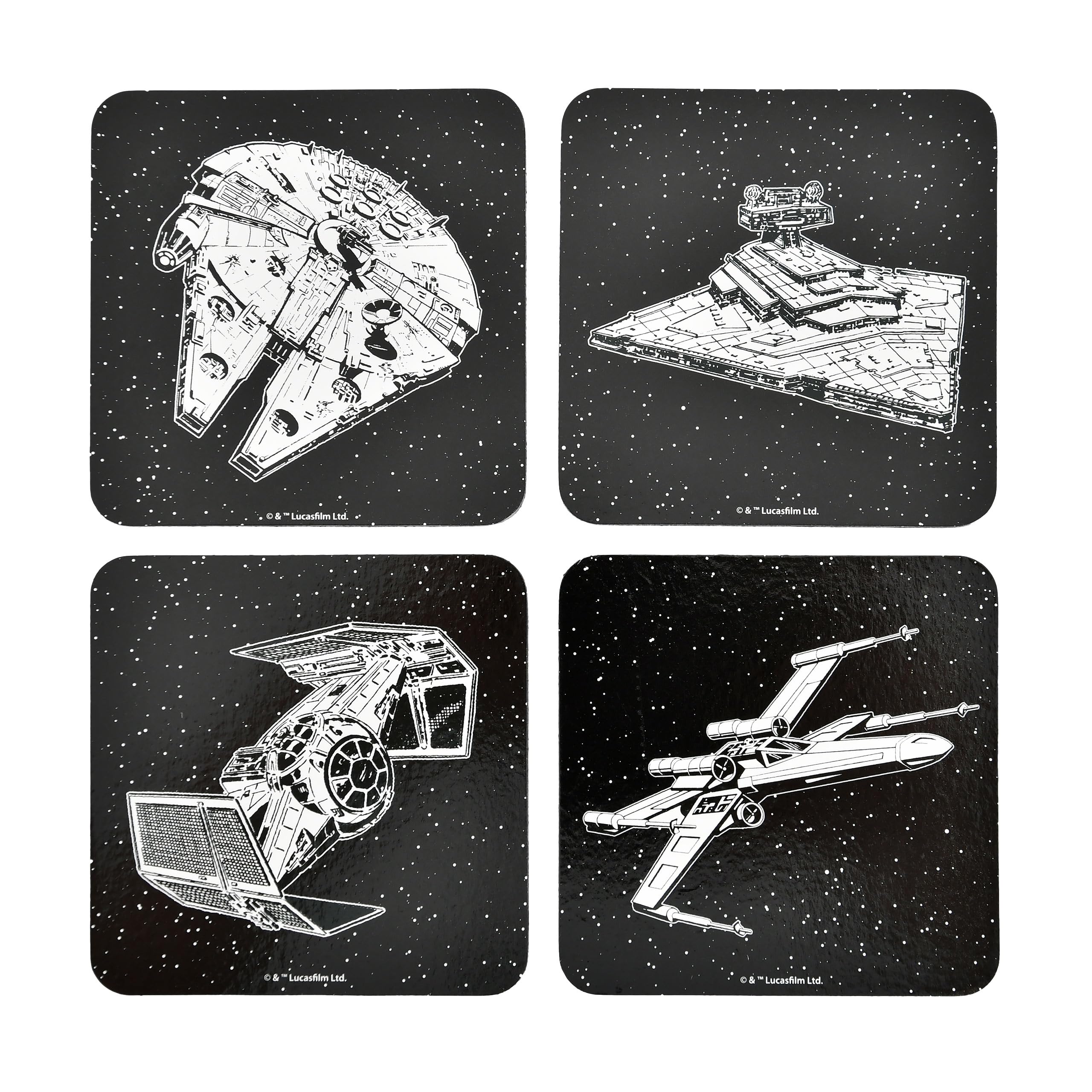 Elbenwald Coasters Set of 4 with Different Designs and Colours – Gift Idea – Square Glass Coasters – for All Types of Cups – Multicoloured – Cork, Plastic (Star Wars)