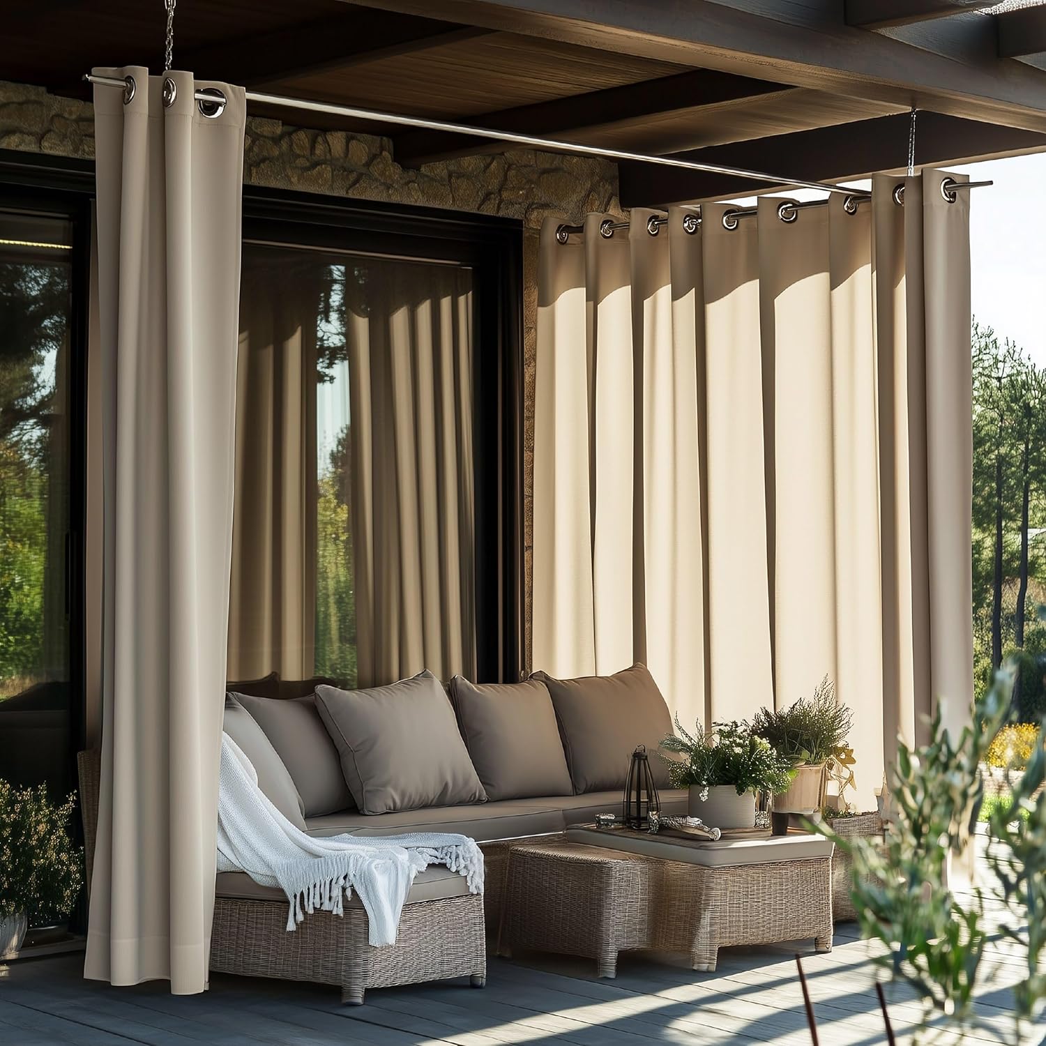 ShadeMart Outdoor Waterproof Curtain – Flannelette Curtain Sun Blocking & Weather Resistant Drapery for Patio, Gazebo & Porch (Beige, 54" x 95", 1 Panel)