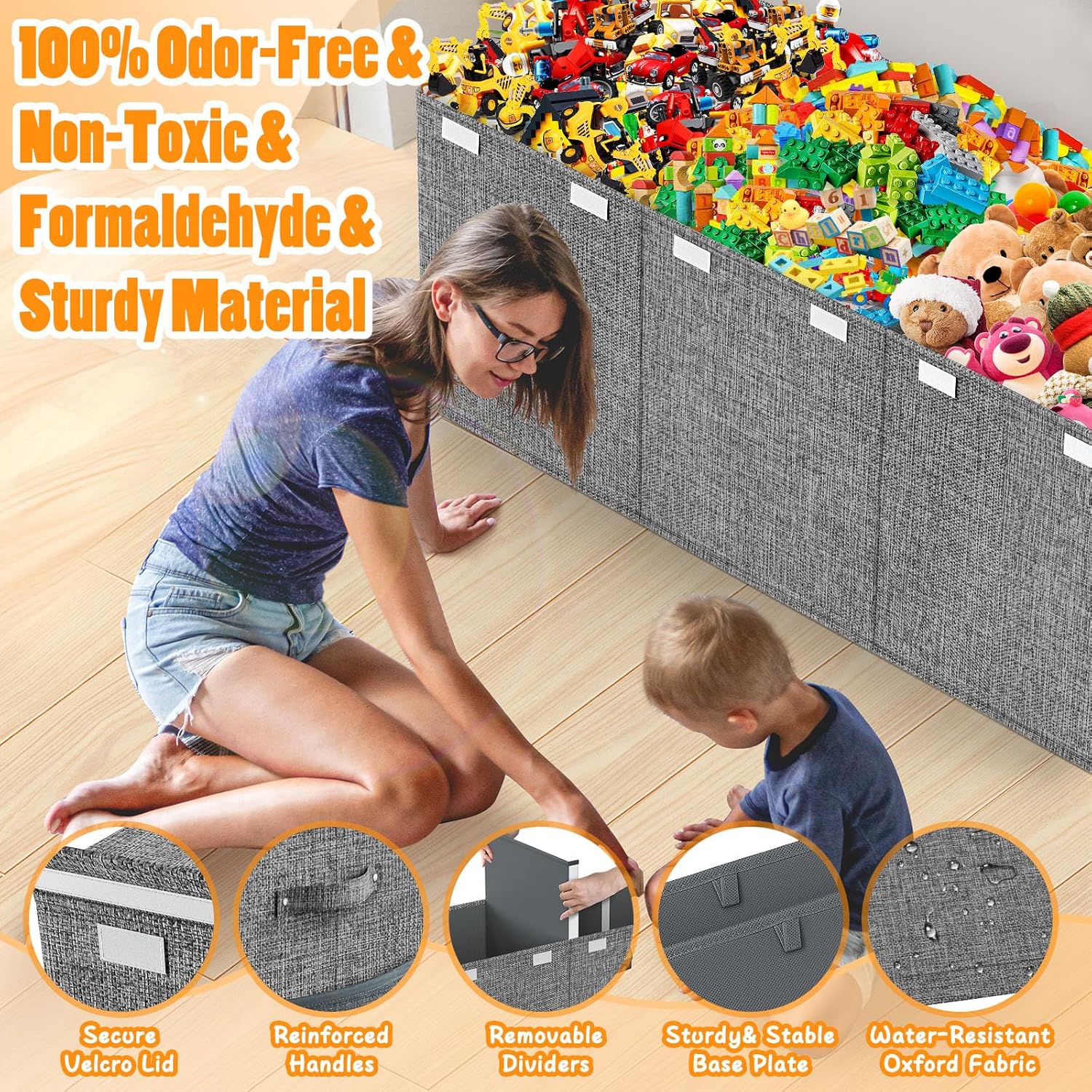 Extra Large Toy Box, Collapsible Storage Bins with Lids, Christmas Toy Storage Organizer Toddler Bin Boxes for Kids