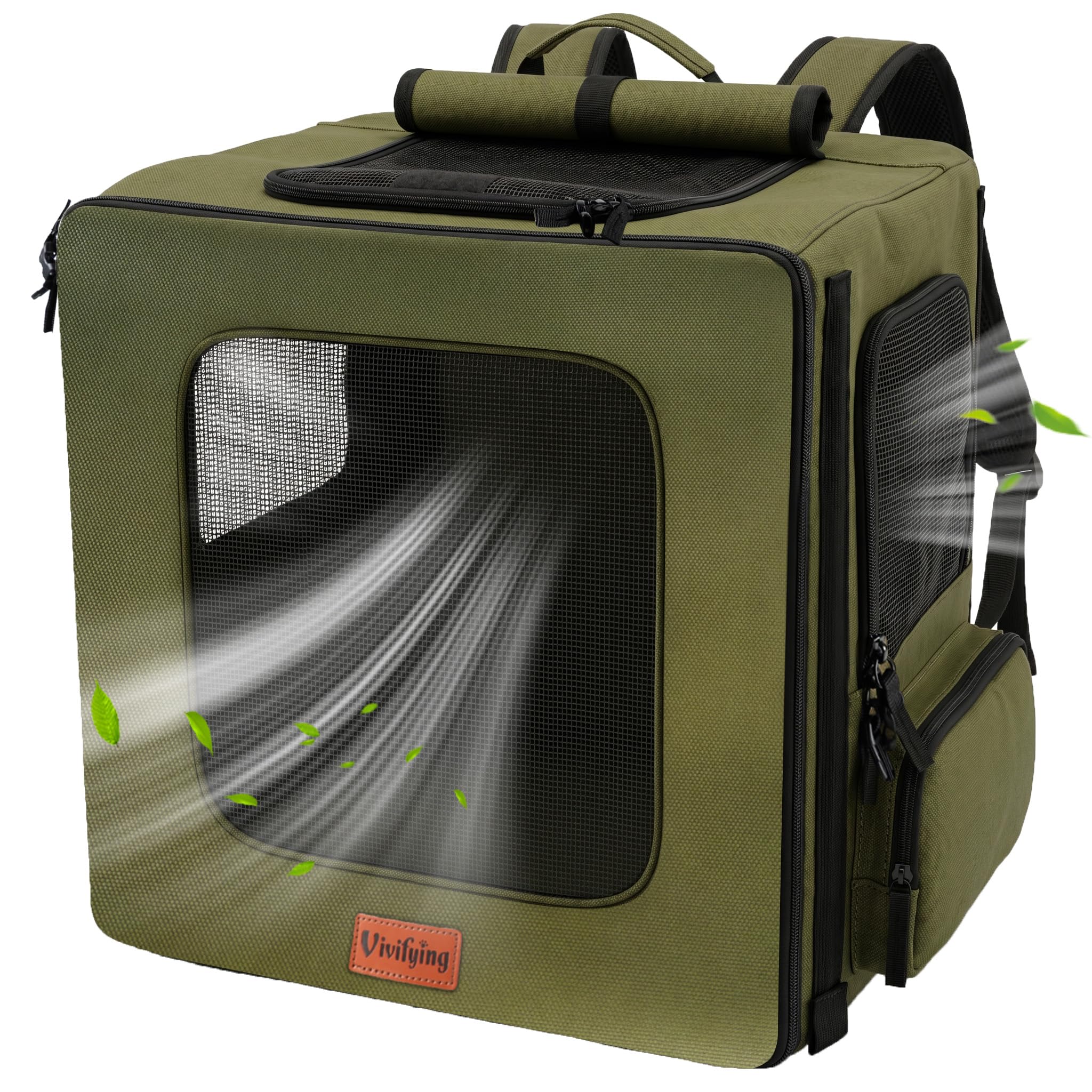 Vivifying Dog Backpack Carrier – 42x38x27cm for Pets Under 8.5kg, Breathable Dog Cat Carrier with Mesh Windows, Heavy Duty Hands-Free Carrier for Hiking, Camping& Outdoor Walks (Green)
