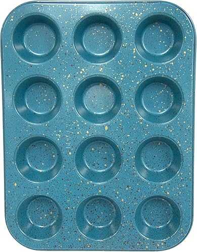 Miniatura 2 de casaWare Mini molde para magdalenas de 12 tazas con revestimiento de cerámica antiadherente (granito azul)