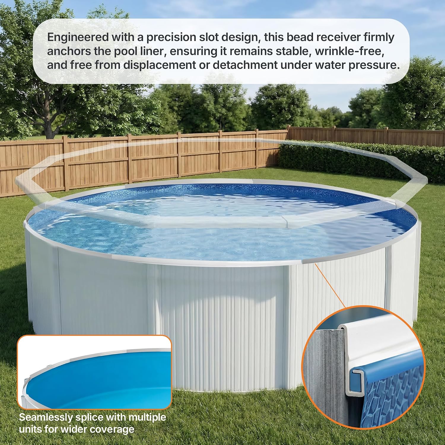 18 Pack 57" Bead Receiver for Above Ground Pool Accessories, Fit 27ft Round Swimming Pool Liner Bead Connector for Beaded Pool Liners Only
