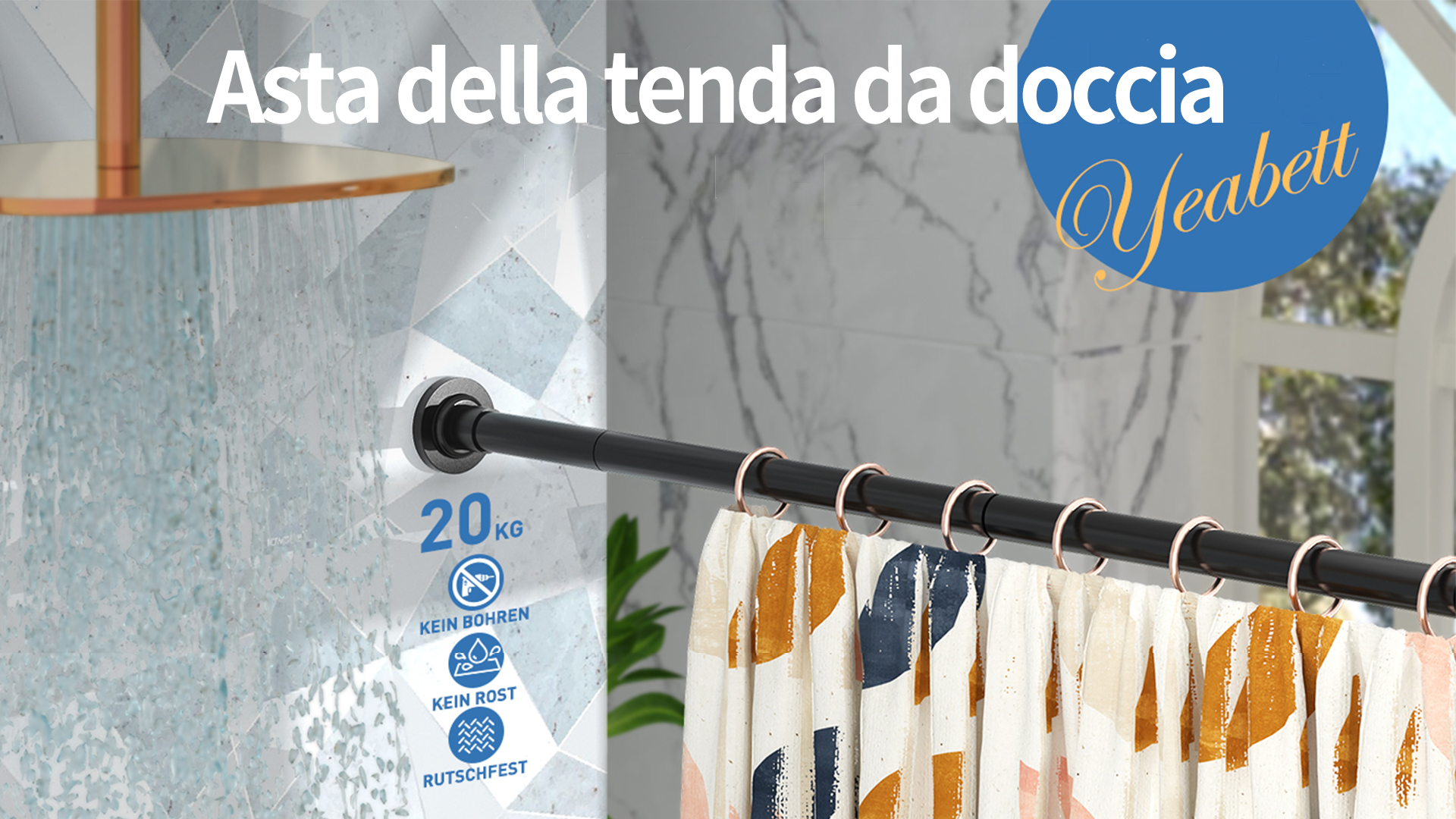 Asta Tenda Doccia Telescopica - 53-155 Cm, Senza Foratura, In Acciaio Inox Bronzo