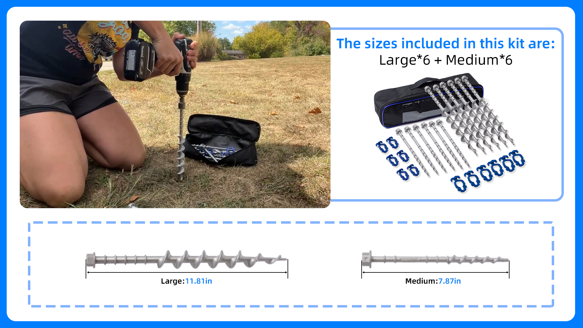 Homeon Wheels 18 Pcs Camping Ground Anchors Aluminum Screw Heavy Duty Metal Non-Rust Cast Tent Anchors for Securing Animals, Tent, Canopies, Sheds, Swing Sets, Car Ports, Trampoline