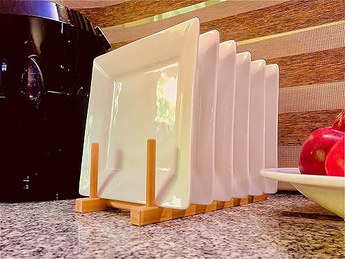 Estante para platos de cocina de bambú, soporte para platos, plegable, secado y drenaje, organizador de libros (1 unidad)