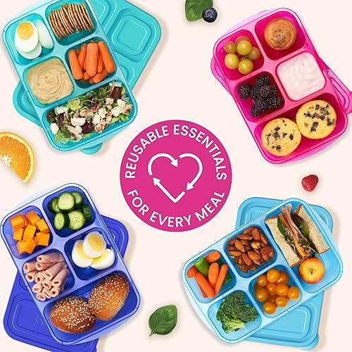 Miniatura 7 de EasyLunchboxes - Fiambreras Bento de diseño patentado - Recipientes reutilizables de 5 compartimentos para la escuela, el trabajo y los viajes,