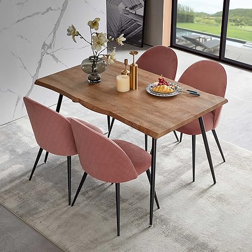 Miniatura 6 de HomeDot - Juego de 4 sillas de comedor modernas sillas laterales de mediados de siglo tapizadas de terciopelo para sala de estar en forma de