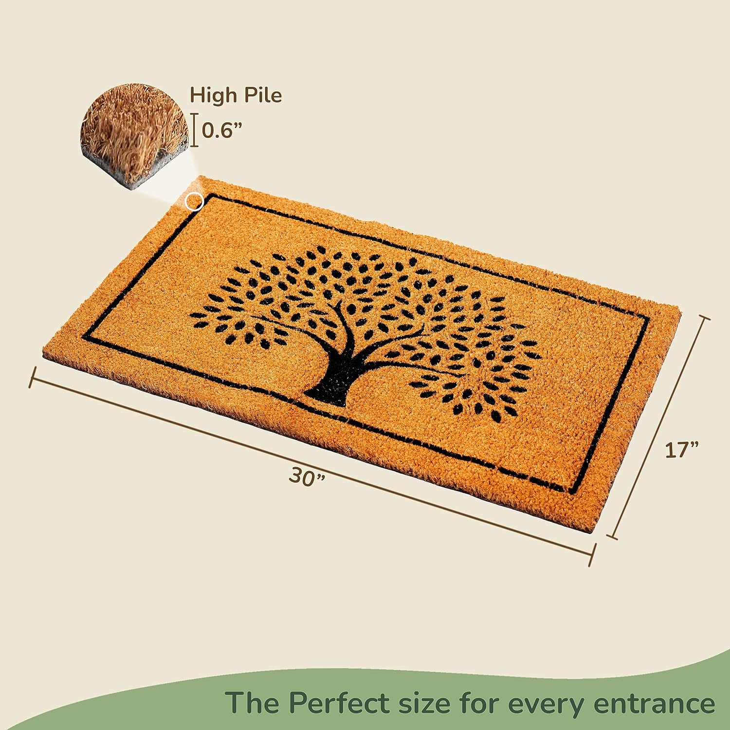 Welcome Doormats, Natural Coco Coir Mats with Non-Slip PVC Backing, Indoor Outdoor Mats for Home & Office, Door Mat, Floor Mats for Door Decor, Beige & Black, 30"x17"