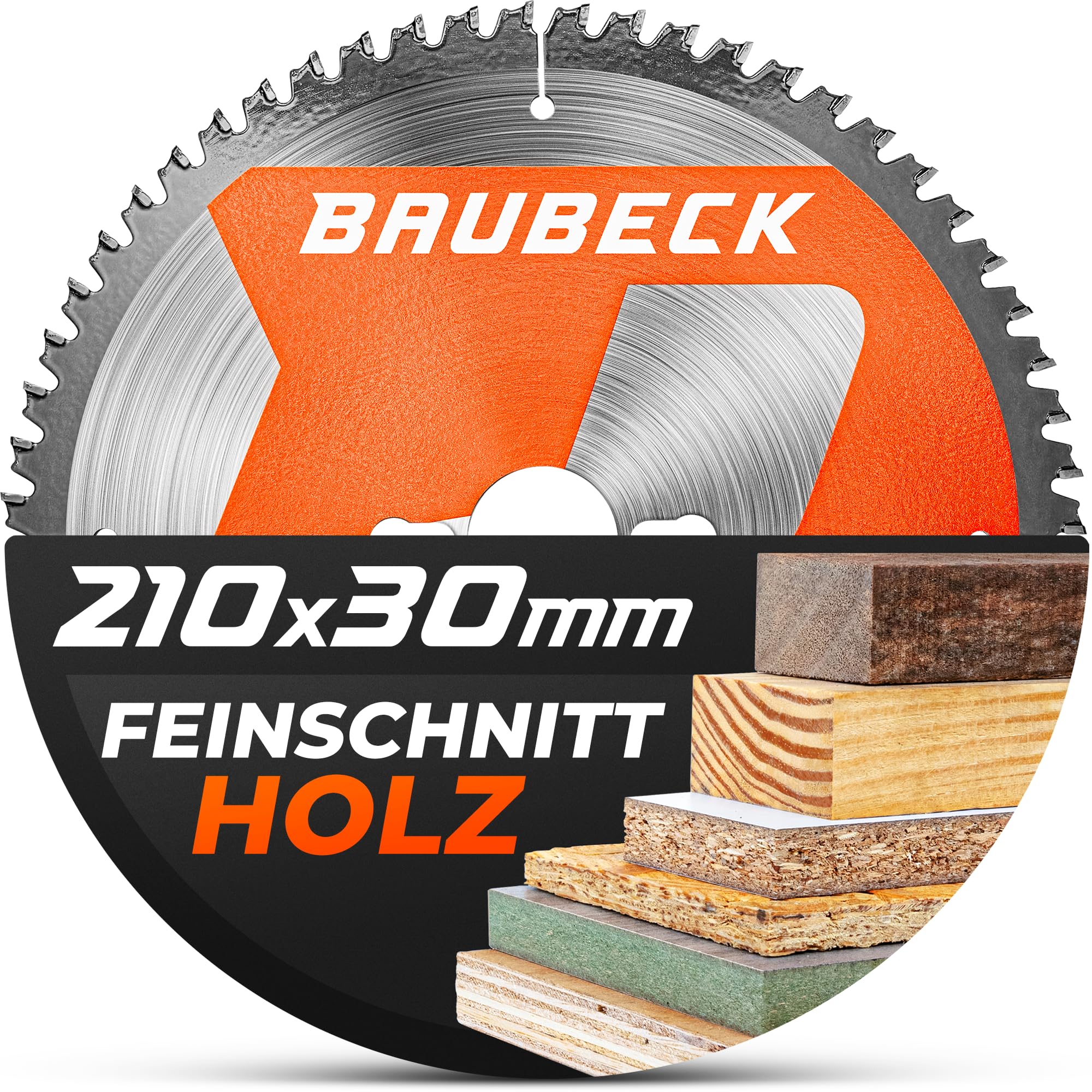 BAUBECK Sägeblatt 210x30 +25.4mm Adapterring 1.8mm Schnitt in Holz, 60 Zähne kompatibel mit Kappsägen von Parkside, Einhell, Scheppach, Lux, Kreissägeblatt 210x30, Kappsägeblatt 210