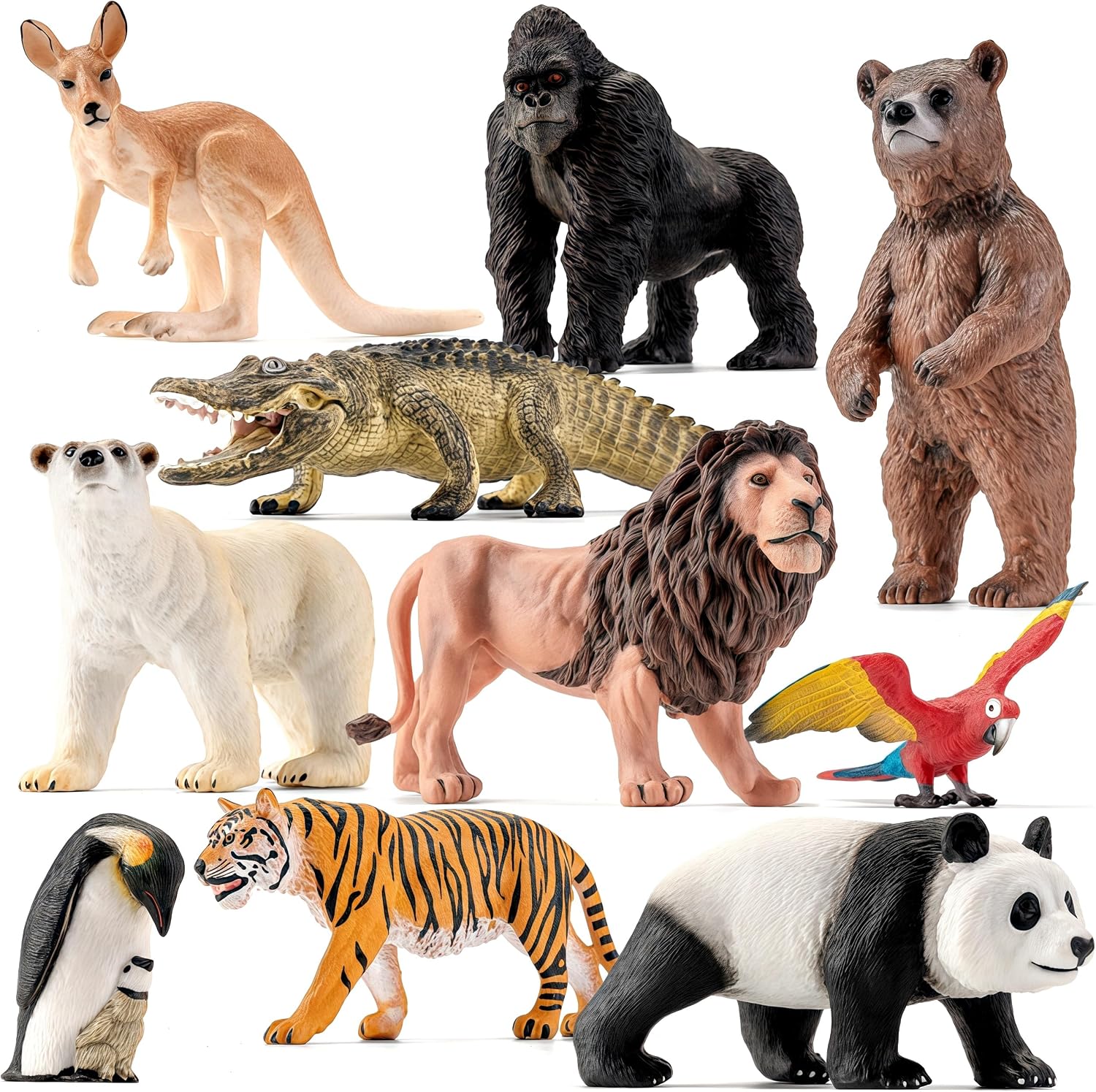 Solid No Hole Safari Animals Figures Toys Wild Zoo Animal Figurines