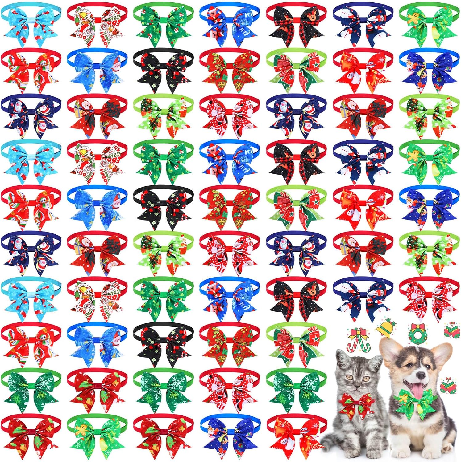 Maitys 80pieces Christmas Dog Bow Ties for Dogs Small Cat Dog Bows Ties Adjustable Christmas Dog Collar Basic Puppy Dog Xmas Tie Cat PET Neckties for Festival Holiday PET Hair Bow Grooming Accessories