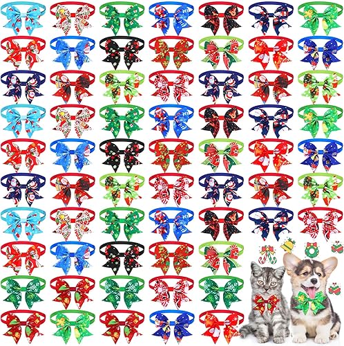 Maitys 80 corbatines de Navidad para perros pequeños, gatos, perros, lazos ajustables para perros, collar de Navidad básico para cachorros, perros,