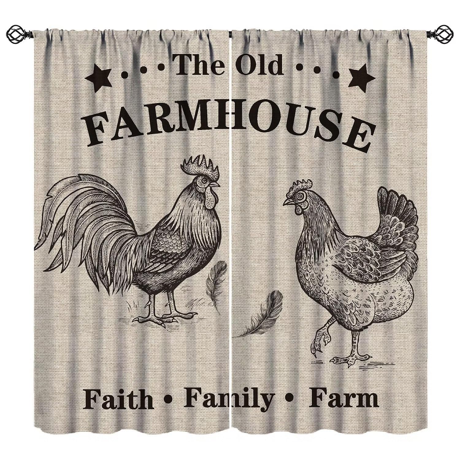 JESTRONRY Farm Chicken Curtain, Rustic Farmhouse Animal Rooster Hen Western Country Print Vintage Style Room Darkening Window Curtain Drapes for Kitchen Dining Room 52x84in