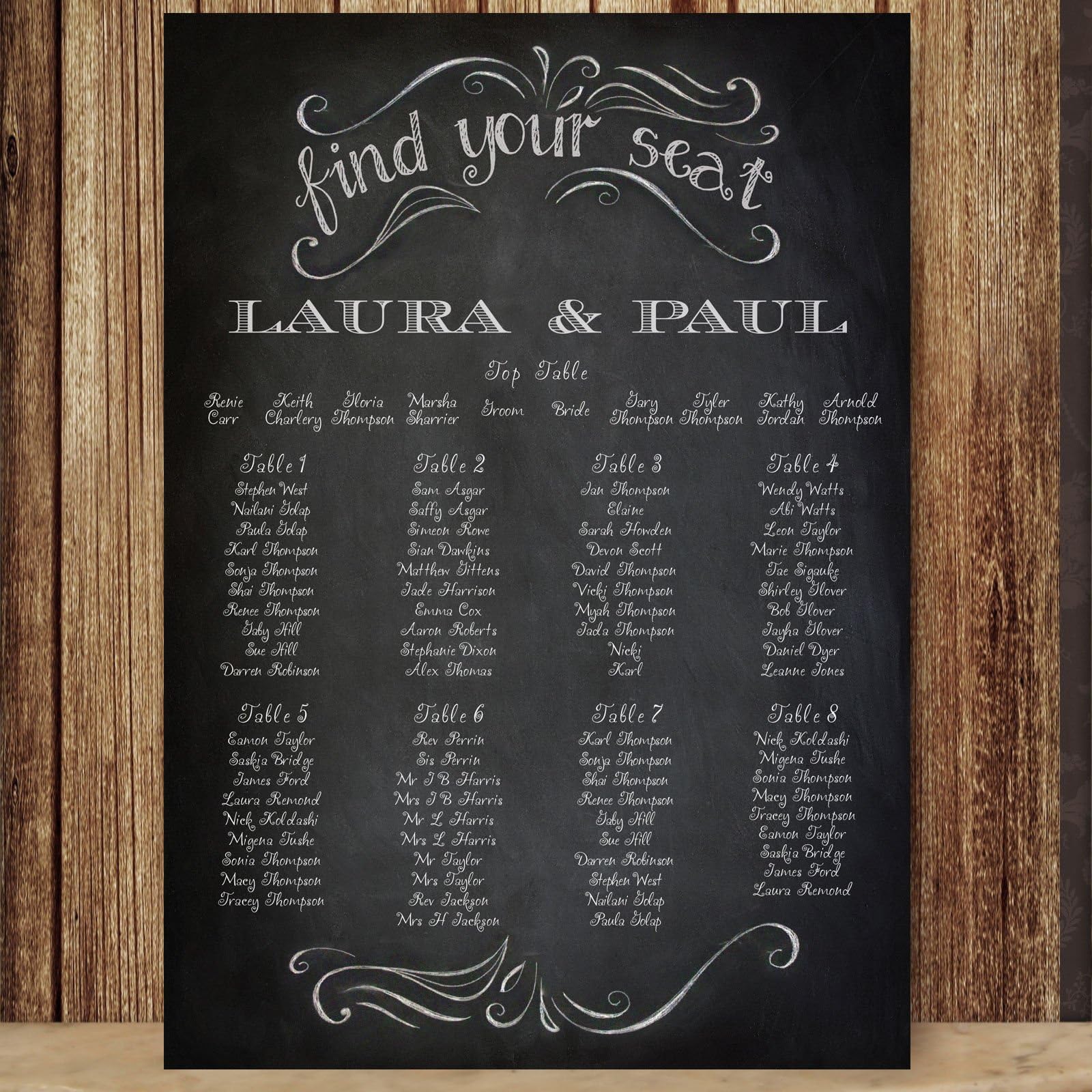 Personalised Chalkboard Style Table Plan (A2)