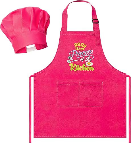 Miniatura 55 de R HORSE Juego de 2 delantales para niños y sombrero de chef, delantal de cocina azul ajustable para niños, kit de pintura y entrenamiento