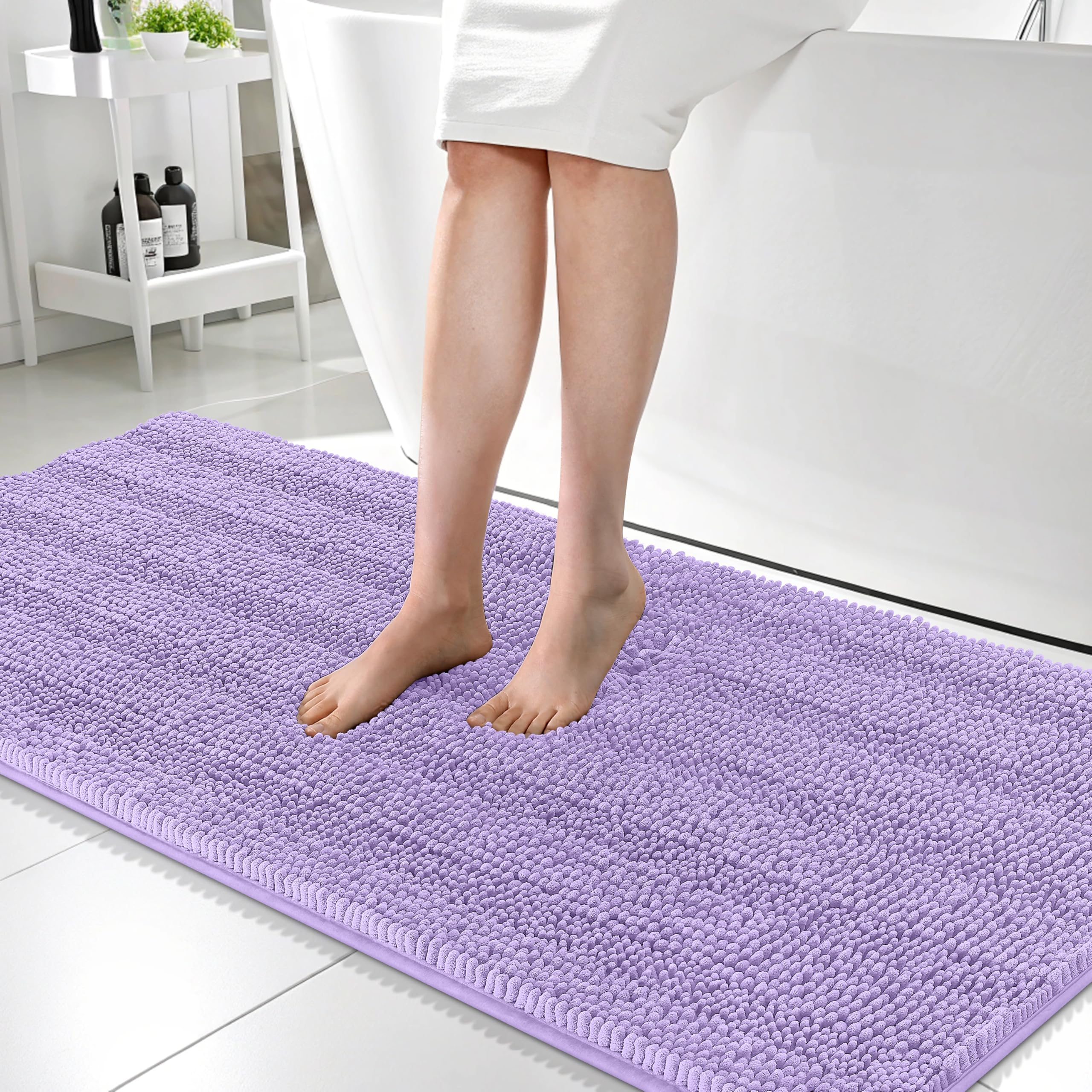 OLANLY Thick Bathroom Runner Rugs 59x24, Soft Chenille Bath Rugs, Lavender