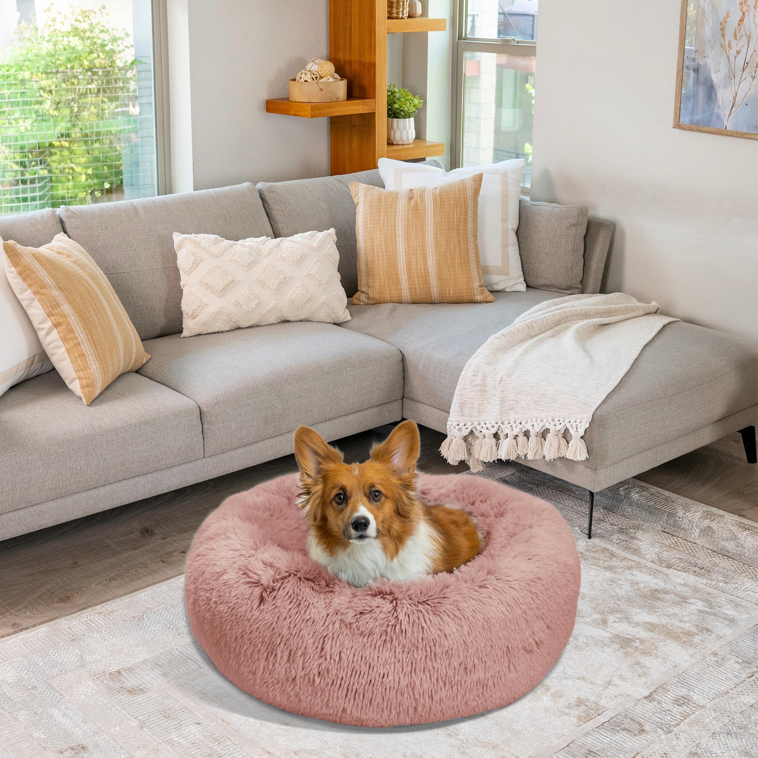 Best Friends by Sheri The Original Calming Donut Shag - Letto a ciambella per cani e gatti - originale e calmante - in pelliccia - rosa antico - M - 76 x 76 cm