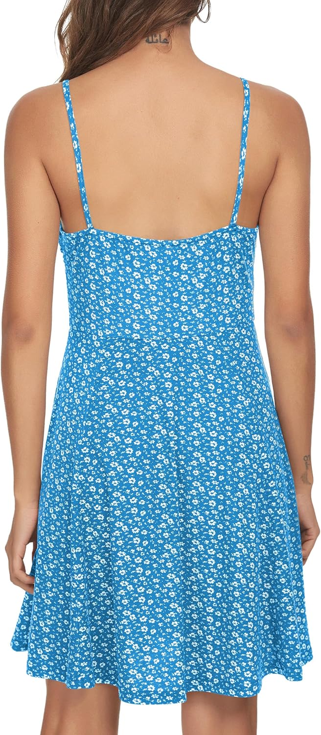 Missufe Spaghetti Strap Floral Mini Dress Women's Casual Ruched Front Drawstring Swing Sundress - Image 2