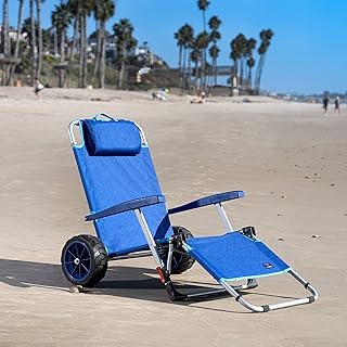 Mac Sports 2-in-1 Beach Day Folding Lounge Chair+Cargo Cart for Outdoors Sunbathing | Sun Chair, Tanning Chair, Portable, Lightweight, Lounger for Patio, Collapsible with All-Terrain Wheels | Blue