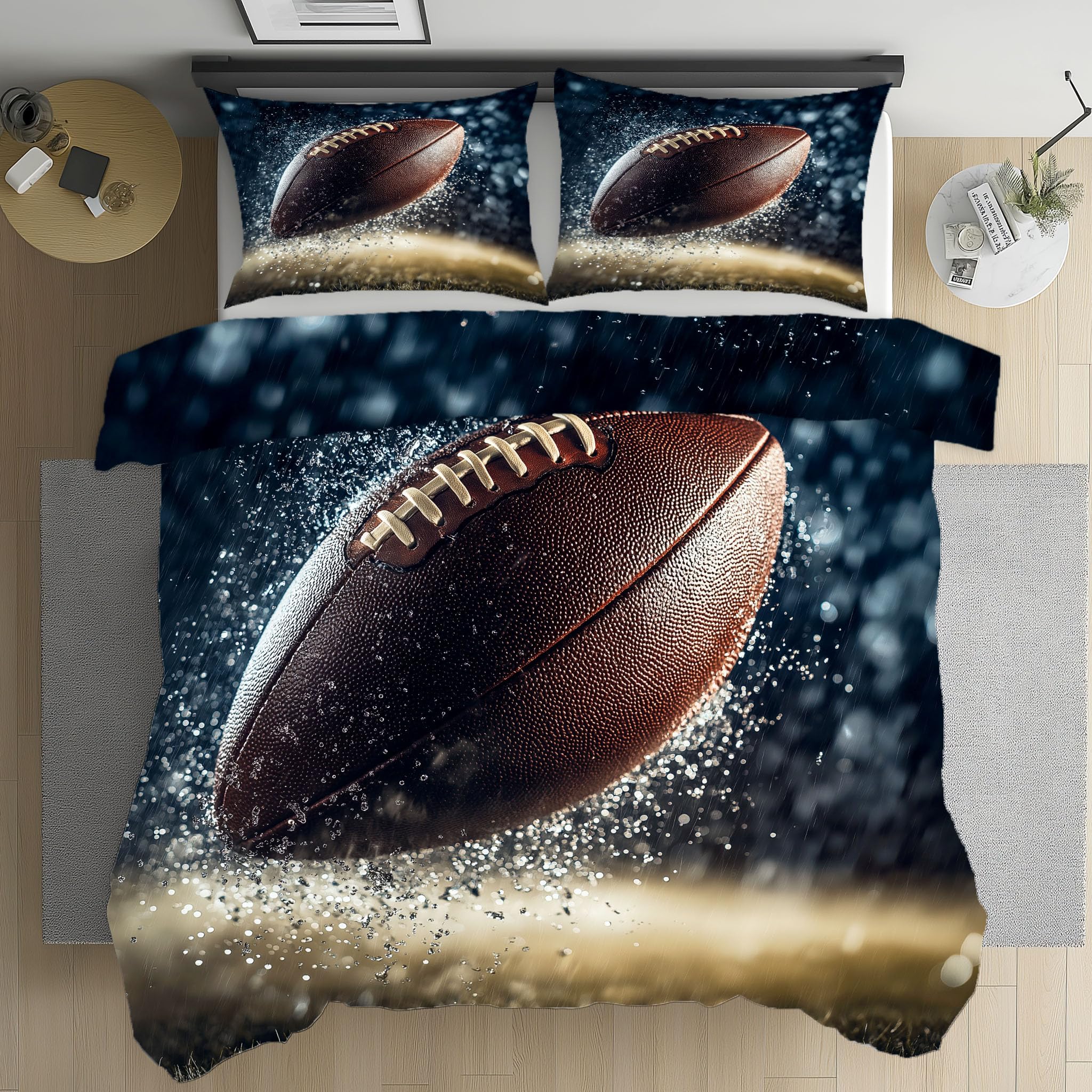 Parure de lit football 220x240 avec drap enfant garçon et housse microfibre zip