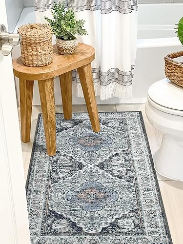 Miniatura 6 de Lahome Alfombra de pasillo tradicional vintage, lavable de 2 x 4.3 pulgadas, antideslizante, tapete suave con patrón geométrico tribal oriental para