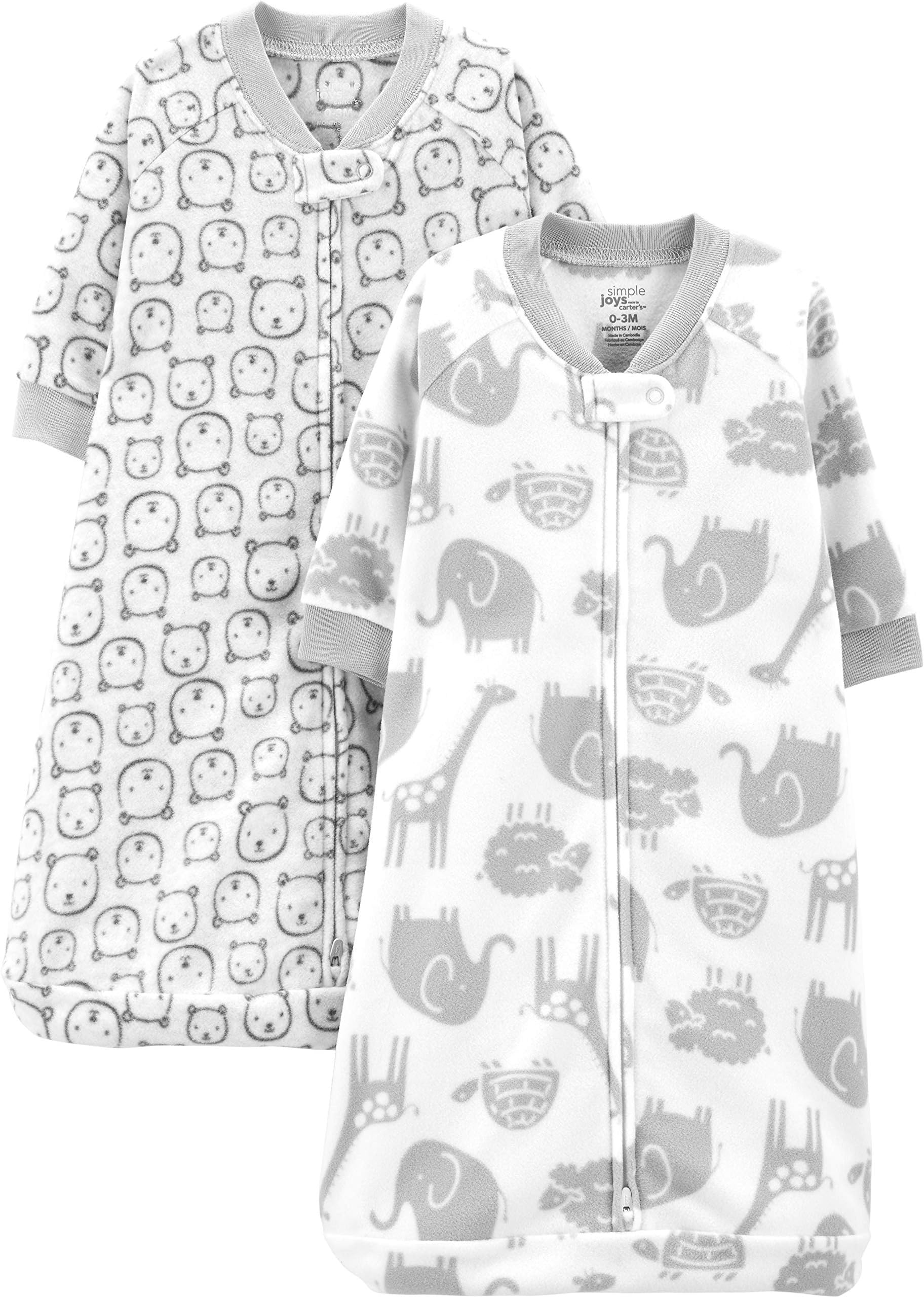 Simple Joys by Carter's Unisex Babies' Microfleece Sleepbag Wearable Blanket, Pack of 2, Pink Cat/White Animal