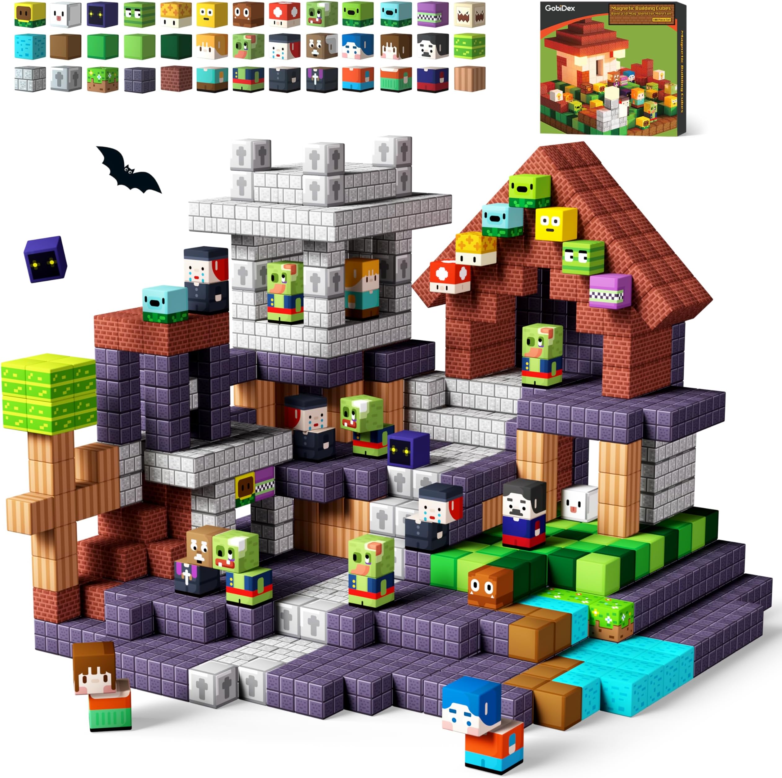 GobiDex 100PCS Magnetic Blocks Game-Based Kid Building Toys for Boys Girls 3+, Build MagWonder World with Zomblock Magnets Cubes, Upgraded STEM Game Sensory Gift for Birthday