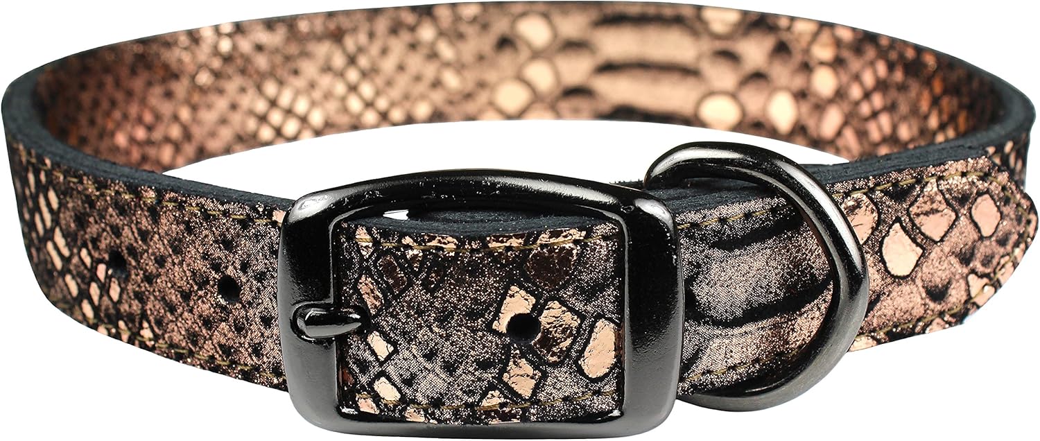 Native Leather Python Print Pet Collar, 1" x 22", Silver