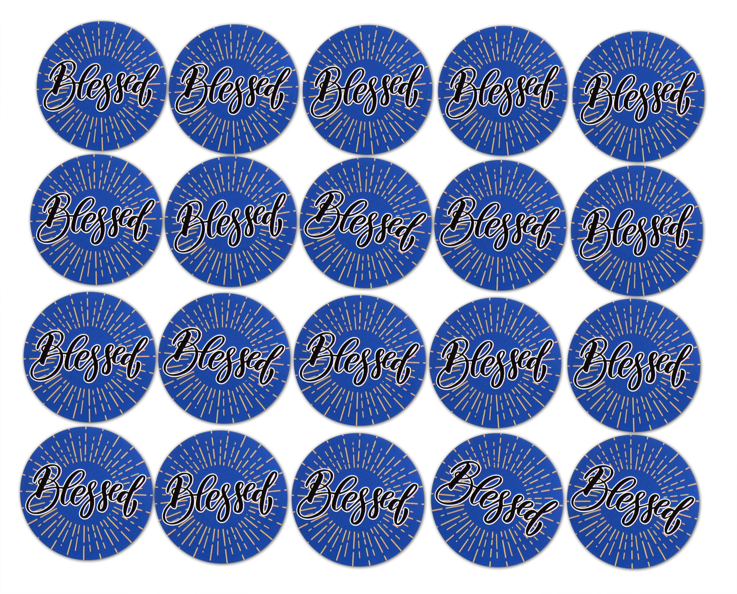 Novel Merk Blessed Religious Vinyl Stickers - 2” Round Individual Decals for Laptop, Water Bottles, Envelope Seal & Tags - Waterproof (20 Blessed)