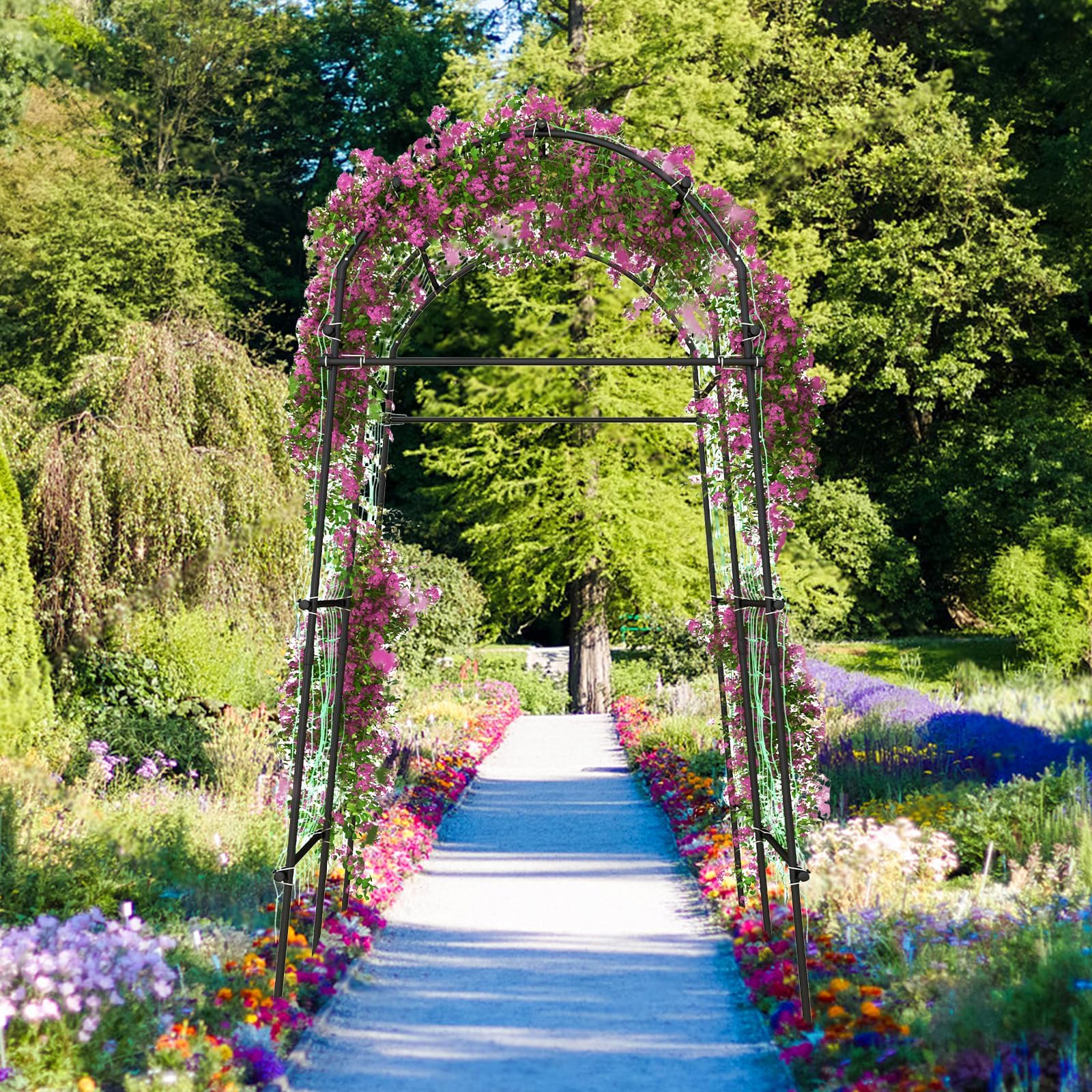 FANTASK Treillis pour Plantes grimpantes - Arche de Jardin de 230 cm avec Structure métallique revêtue de polyéthylène - Arche de Jardin pour légumes, Fruits, Fleurs