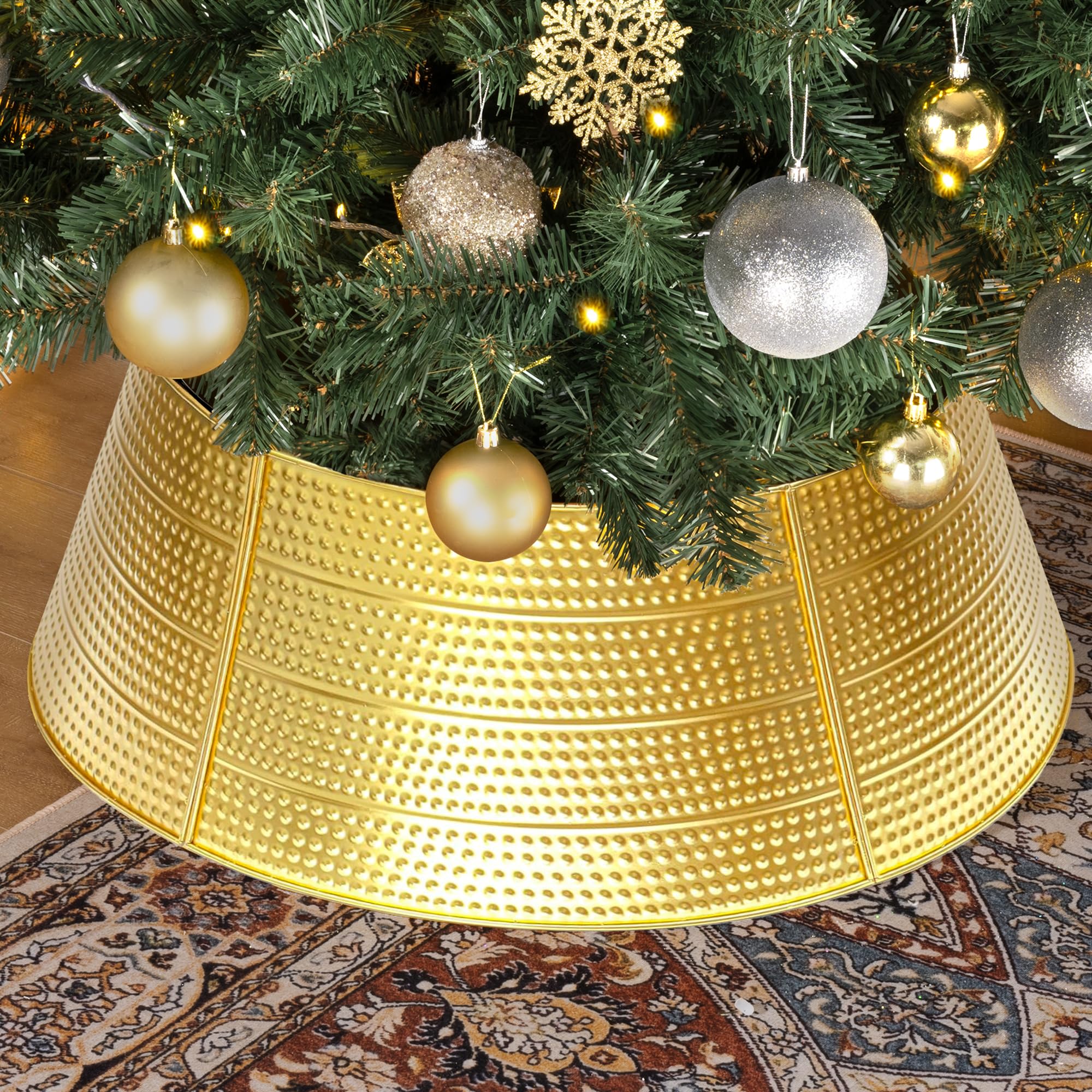 GRANNY SAYS Christmas Tree Collar Gold, Metal Tree Collar for Pencil Trees,  Large Christmas Tree Stand Collar, 28