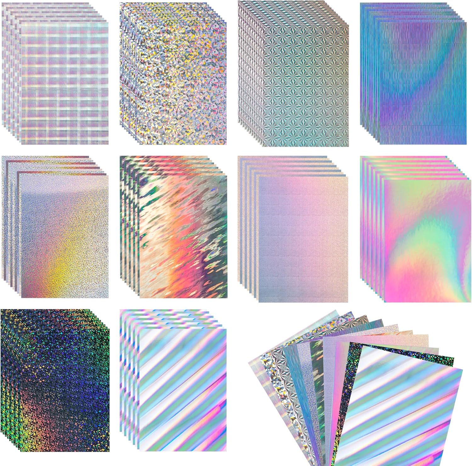 100 Sheets Mirror Cardstock 8.5 x 11''，250 GSM 10 Mixed Styles,Metallic Card Stock Iridescent Mirror Thick Paper For CardMaking,Scrabooking (Mirror)